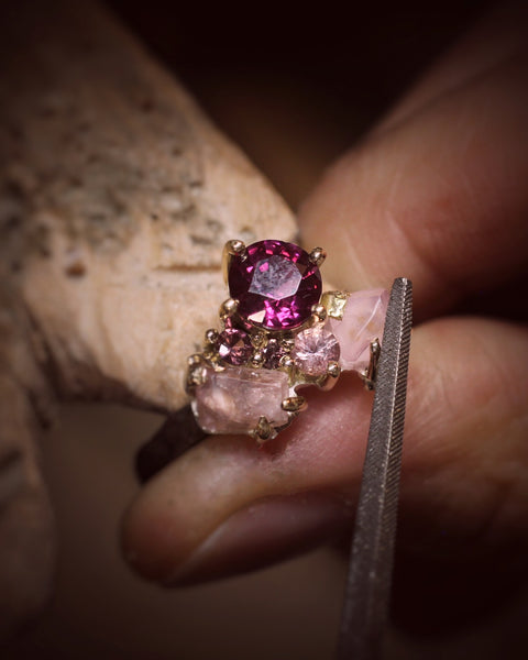 sapphire and garnet cluster ring