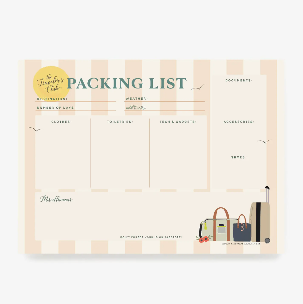 Traveler's Packing List Notepad