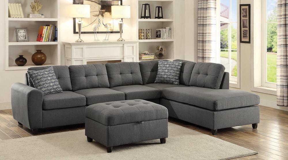Grey Tufted Storage Ottoman with Stonenesse Charm