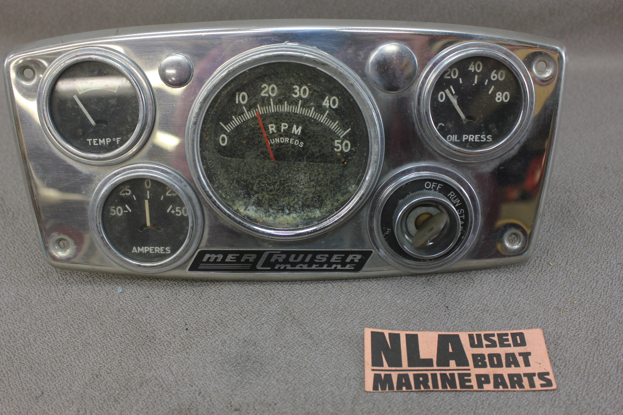 MerCruiser Vintage Gauge Instrument Panel 34102 34093 Assembly Metal Chrome