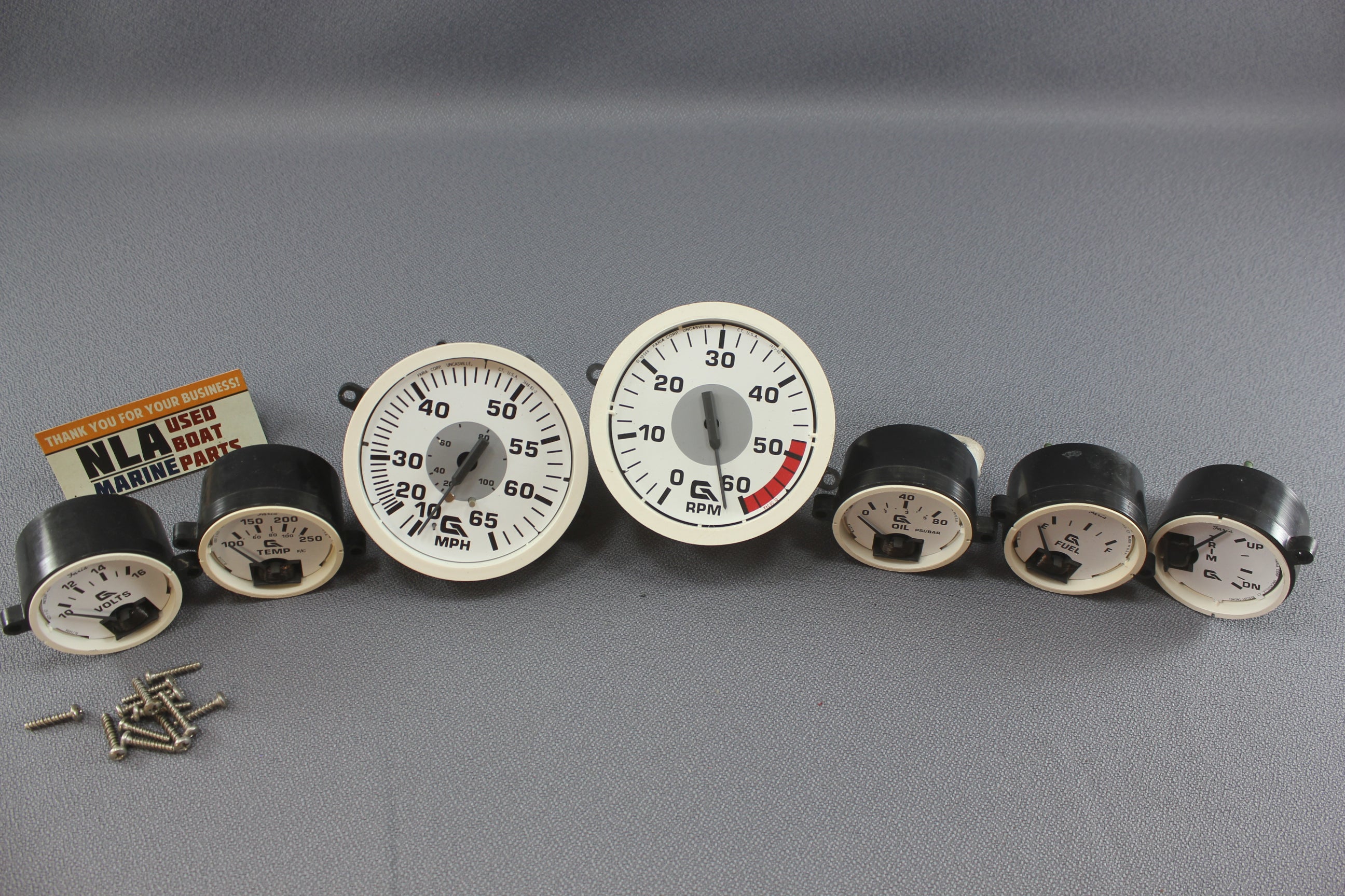 Boat Gauge Set Glastron Faria No-Glass Gauges White RPM Speedometer Fuel Trim