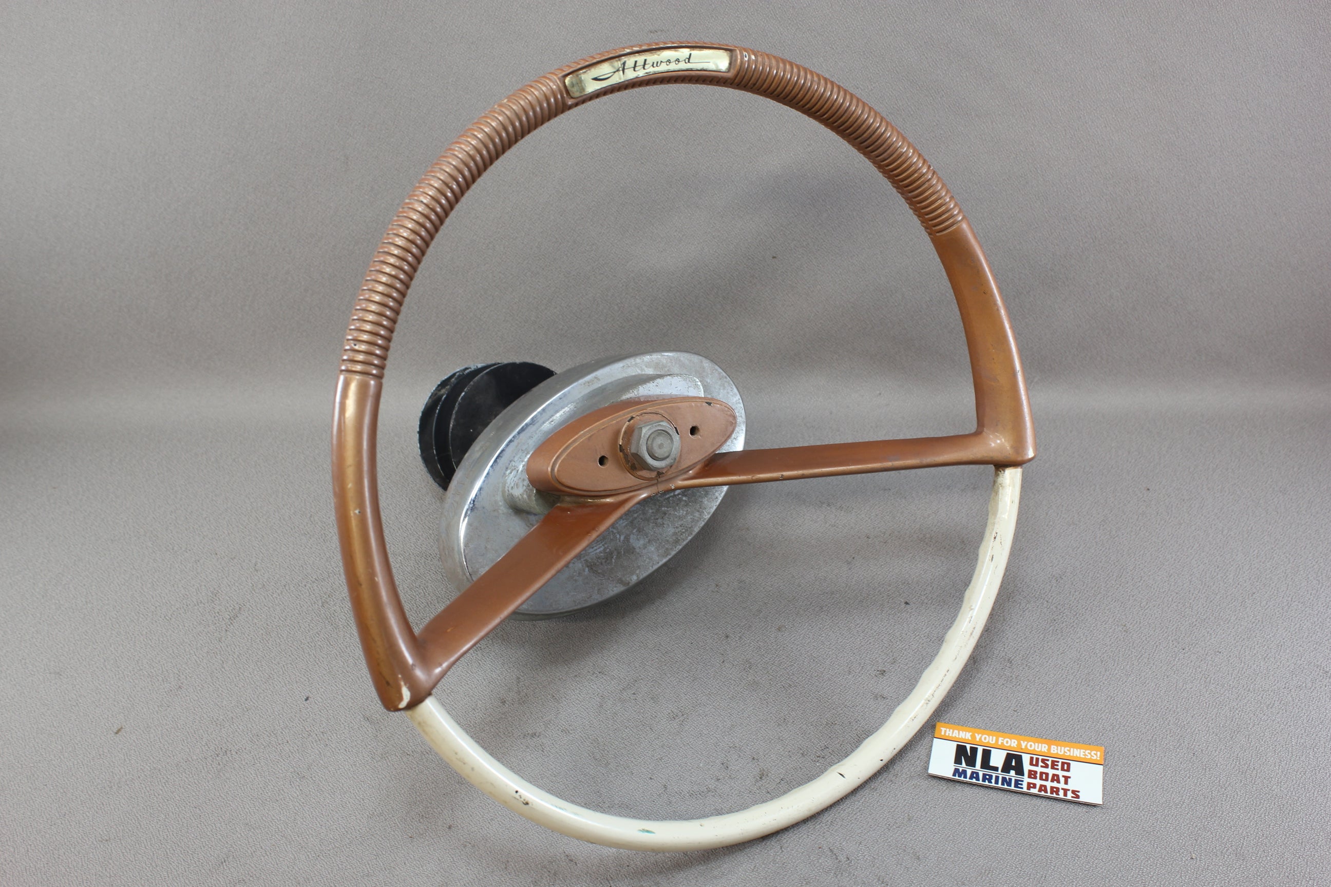 Vintage Boat Pulley Drum Steering Wheel Helm Attwood Cable Outboard Gold Orange