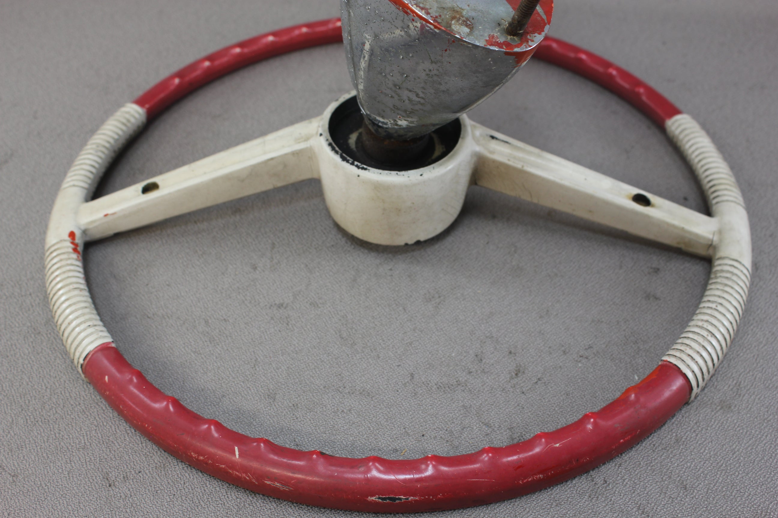 Vintage Boat Pulley Drum Steering Wheel Helm Sea King Cable Outboard White Red