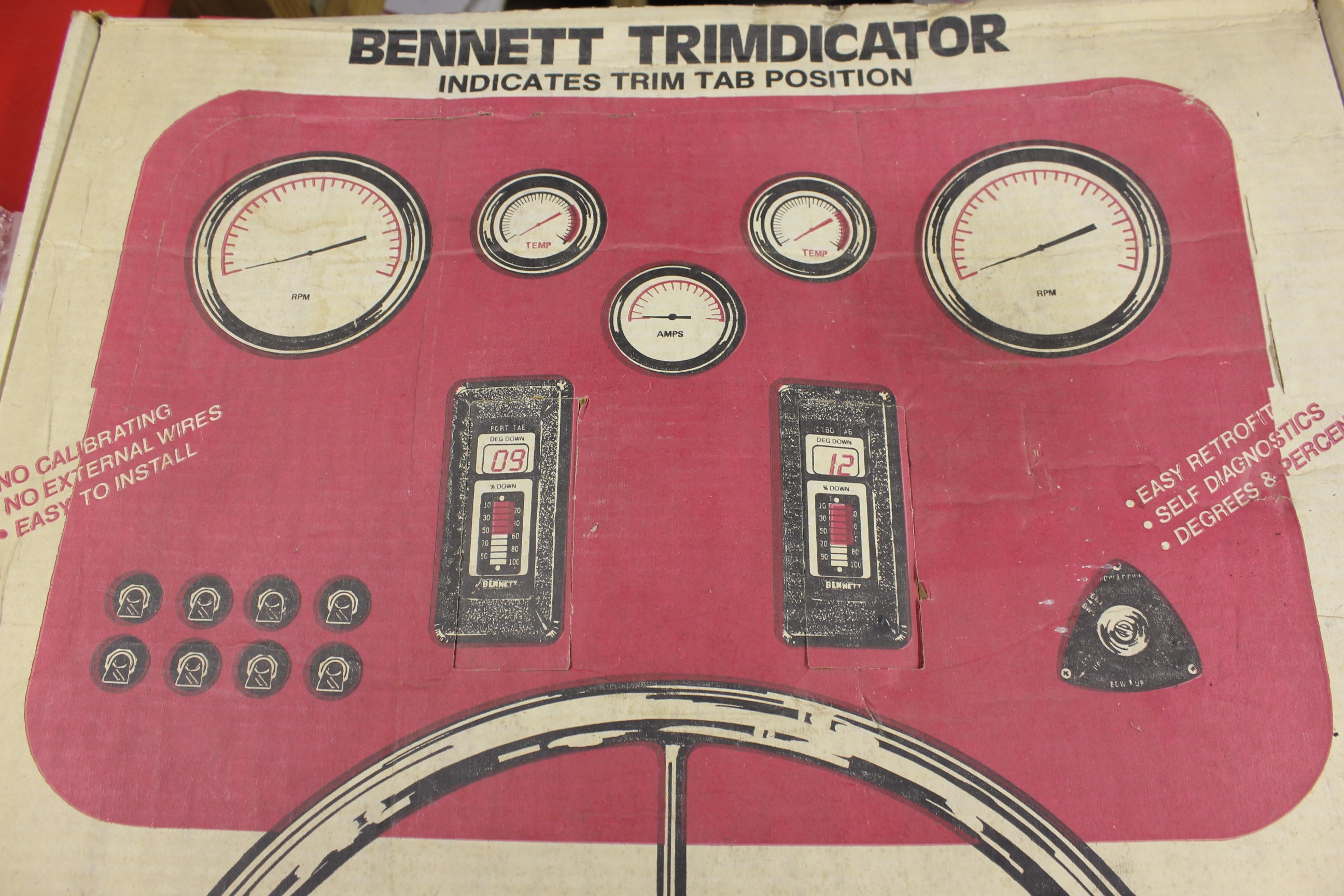 Bennett Trimdicator Kit Trim Tabs Gauge 1980's 12V Actuator Hydraulic Sender