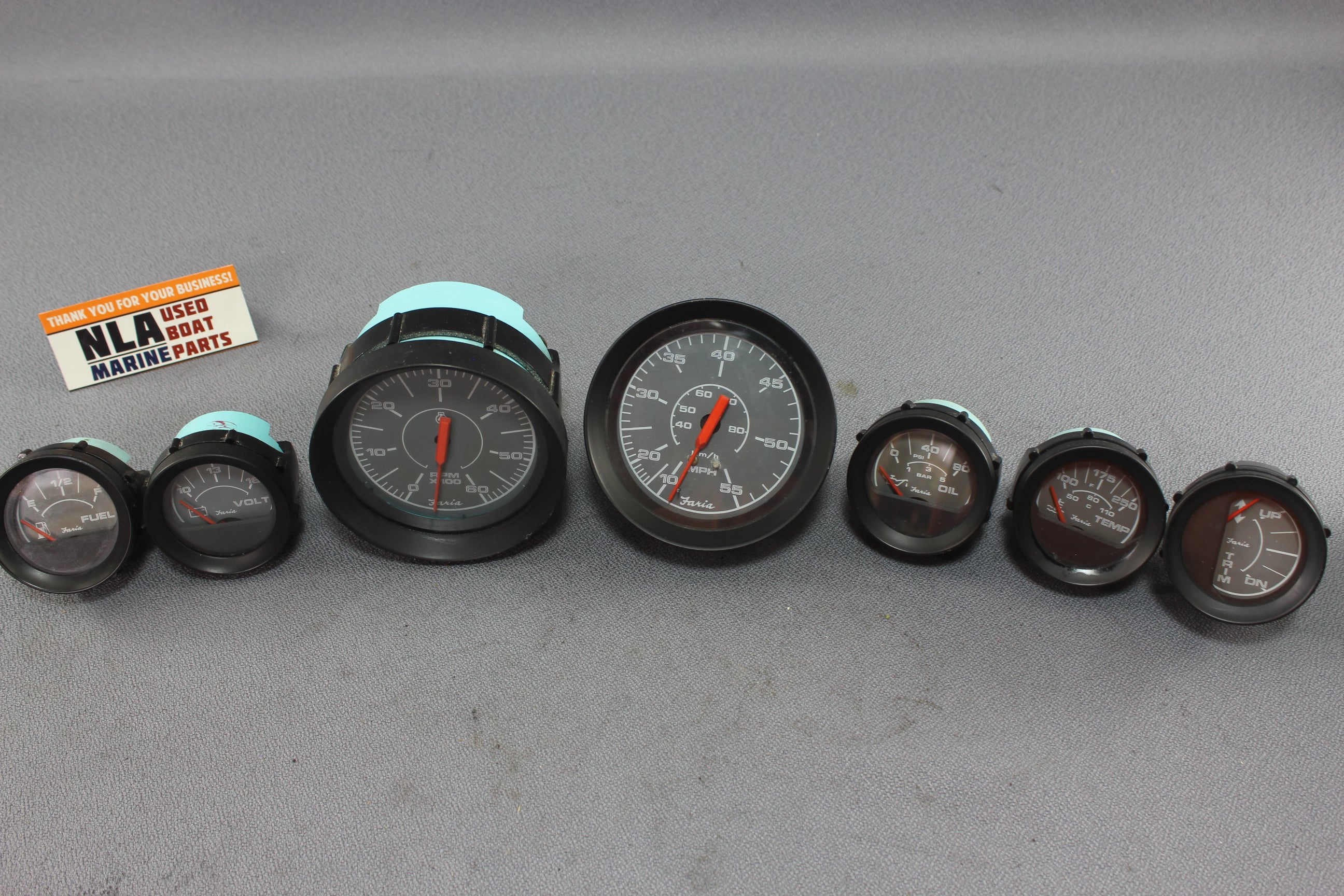 Boat Gauges Set Faria Gray Face Speedometer RPM Tachometer Fuel Gauge Water Temp