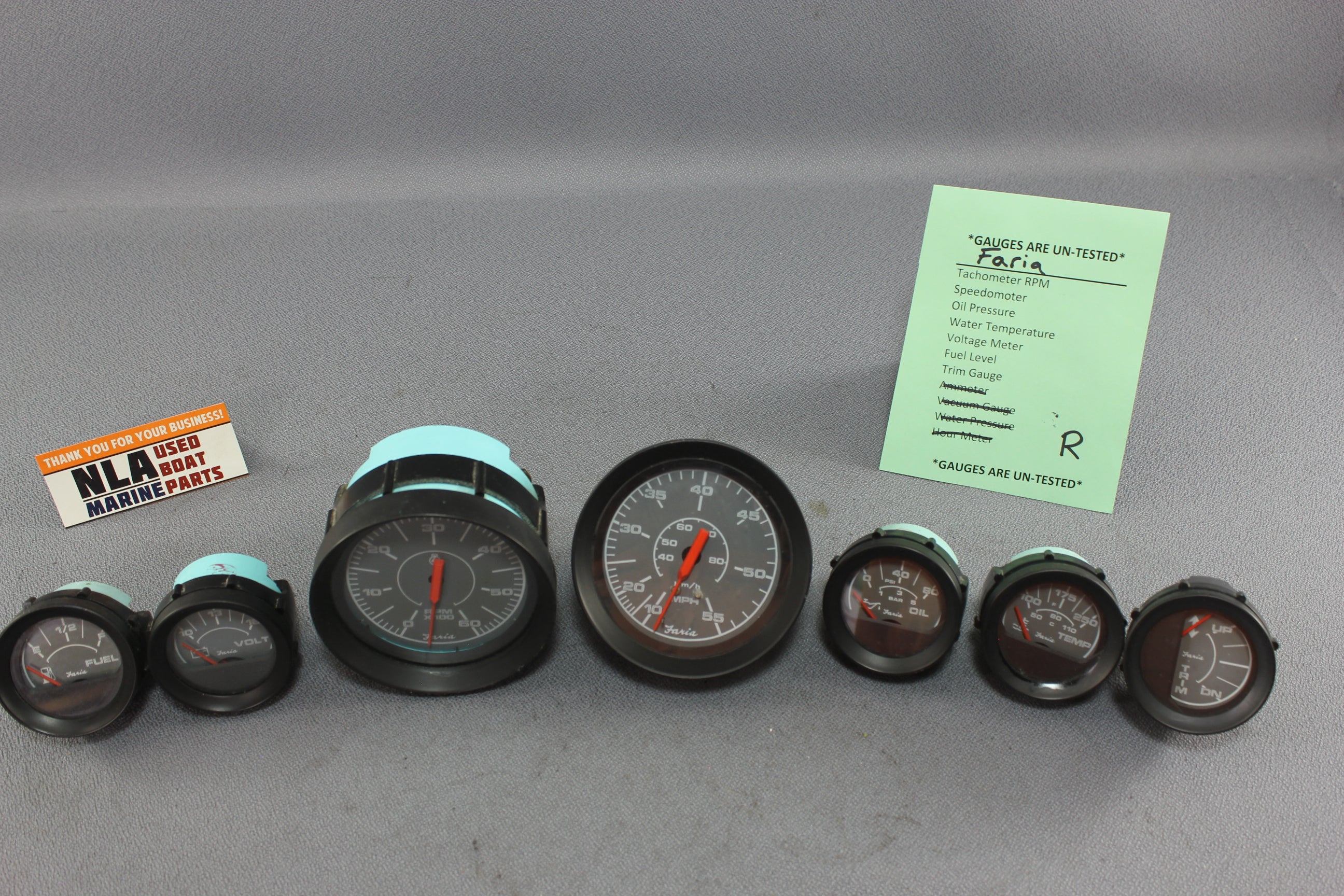 Boat Gauges Set Faria Gray Face Speedometer RPM Tachometer Fuel Gauge Water Temp