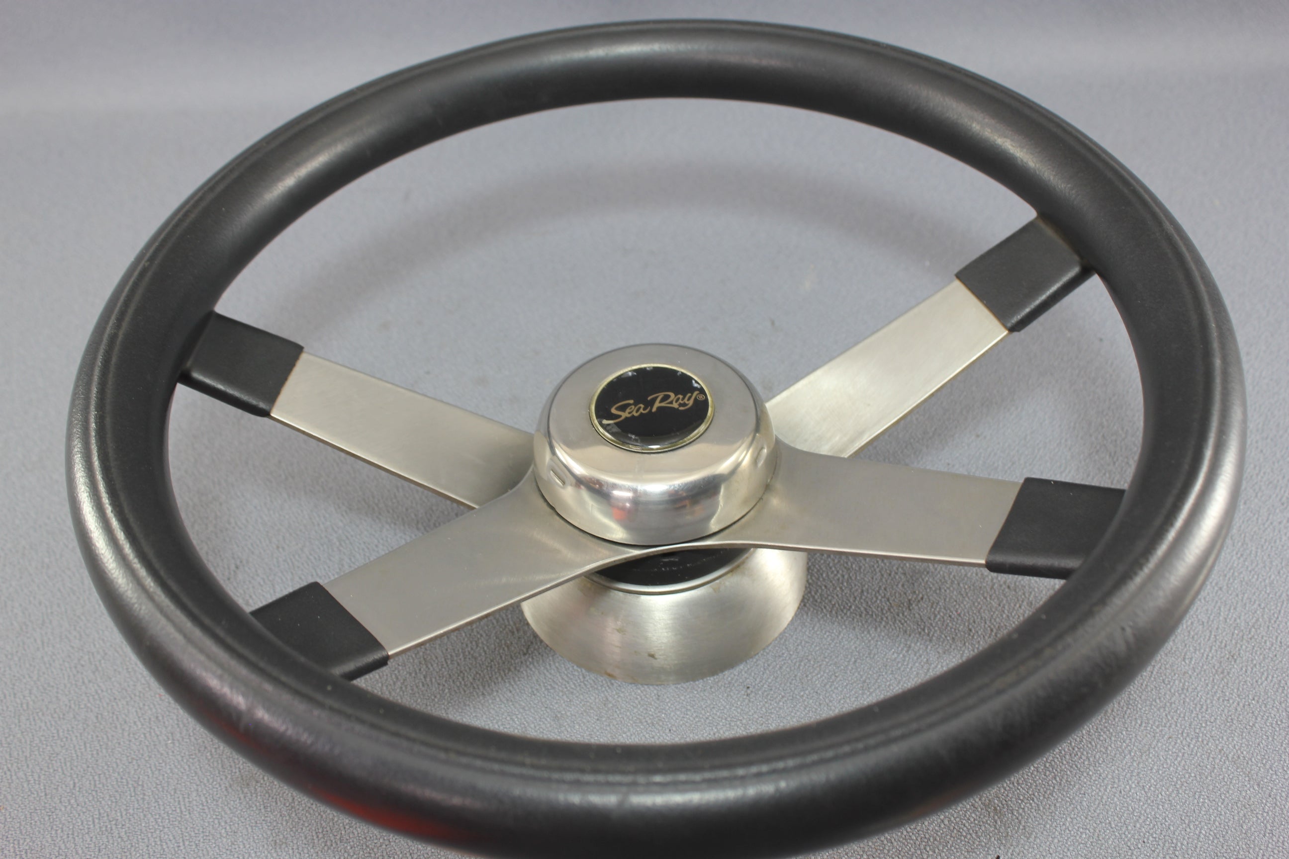 Boat Steering Wheel 4 Sea Ray Black Rubber Grip 4-Spoke Stainless Helm Cap Cover