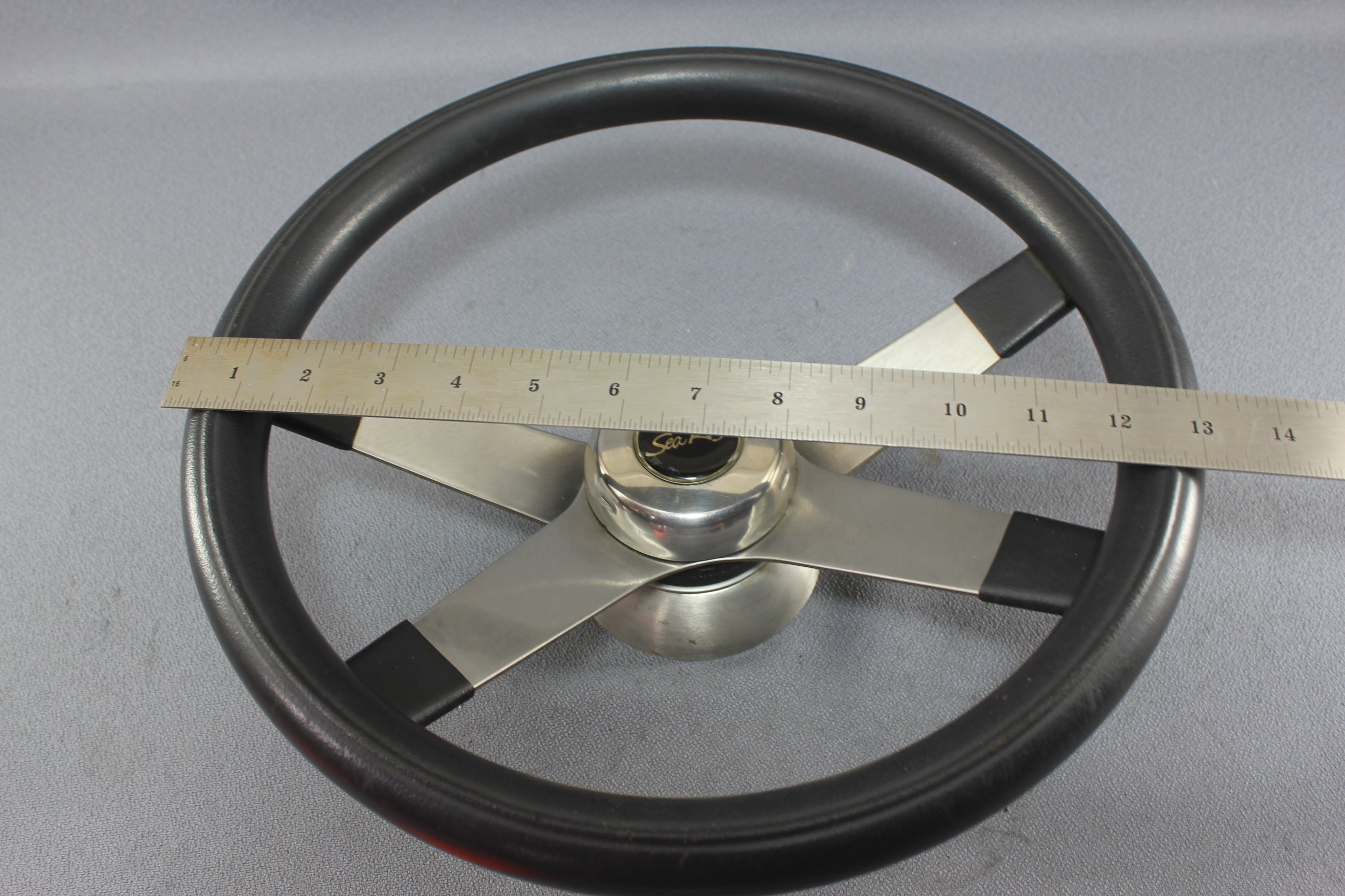 Boat Steering Wheel 4 Sea Ray Black Rubber Grip 4-Spoke Stainless Helm Cap Cover