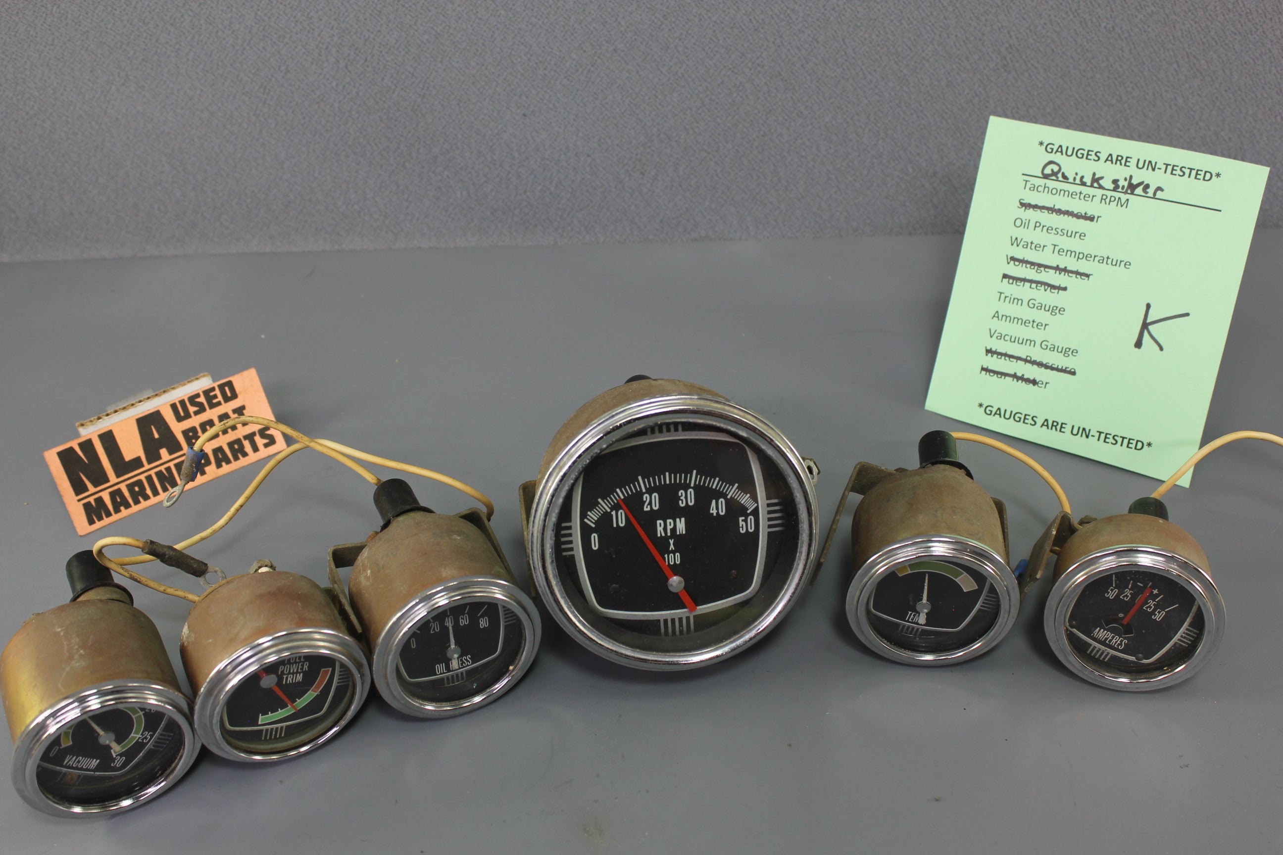 Boat Gauge Set Vintage MerCruiser Quicksilver Sterndrive RPM Ammeter Temp Trim