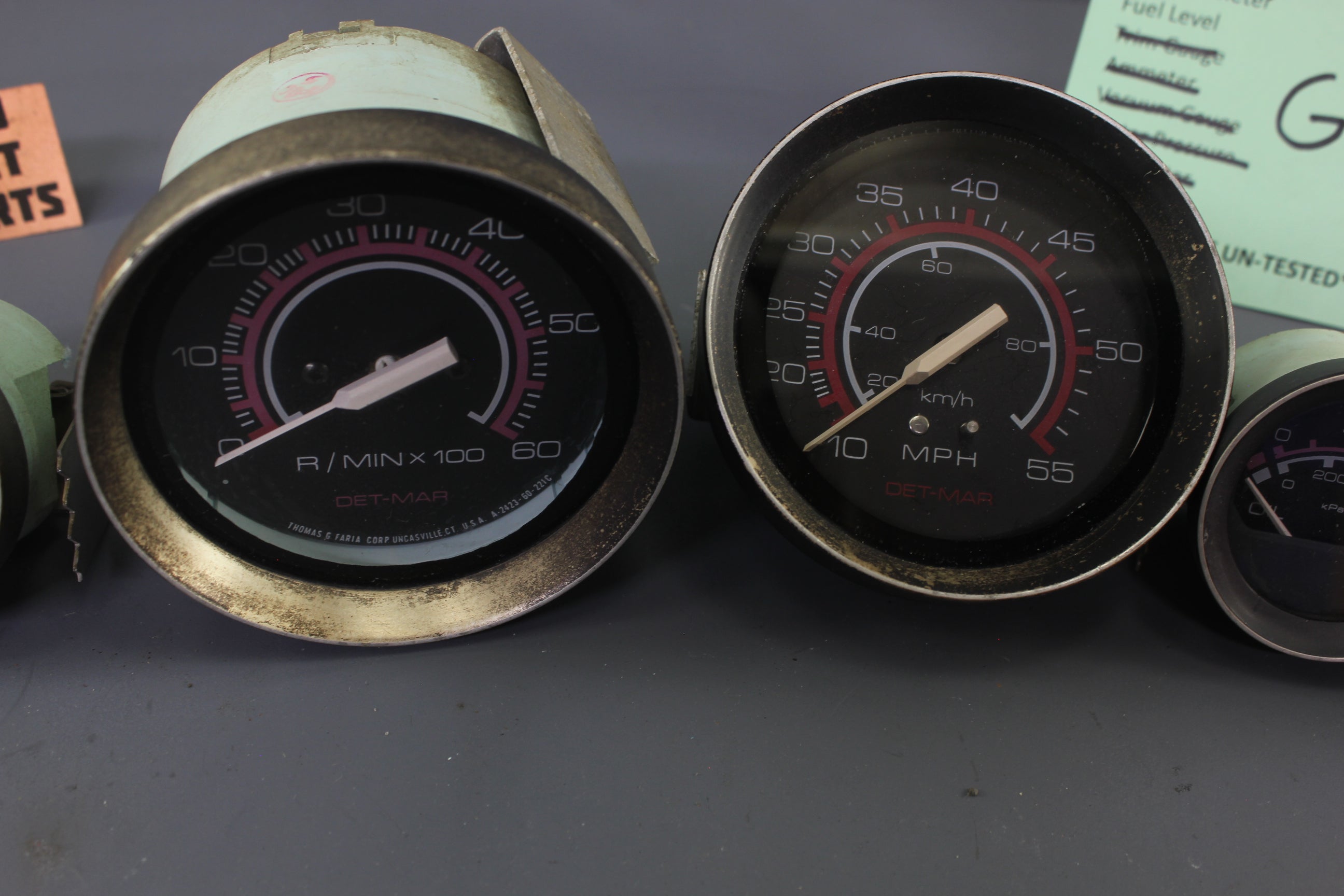 Boat Gauge Set Det-Mar Gauges RPM Speedometer Voltage Fuel Level Temp Maroon