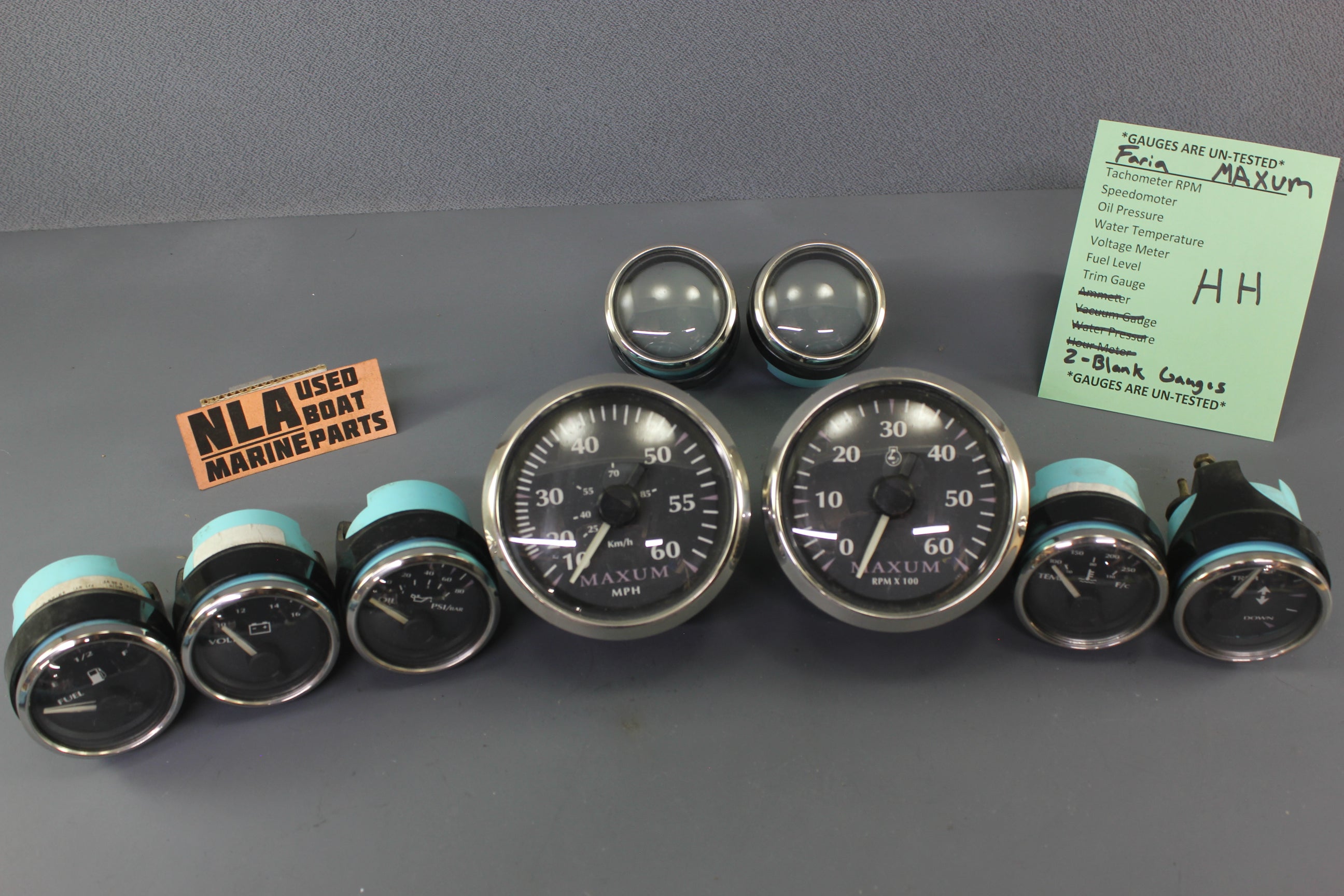 Boat Gauges Set Faria Maxum Chrome Speedo RPM Tachometer Fuel Gauge Water Temp