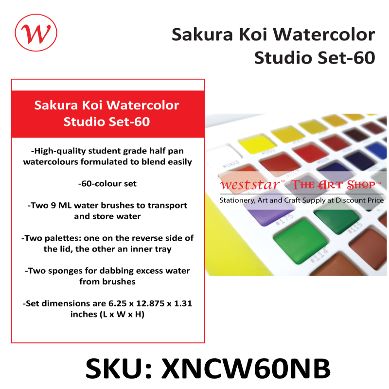  SAKURA Koi Studio Kit - Watercolor Sets for Studio Art or Art  On the Go - 72 Colors - 2 Water Brushes - 2 Sponges - 2 Palettes