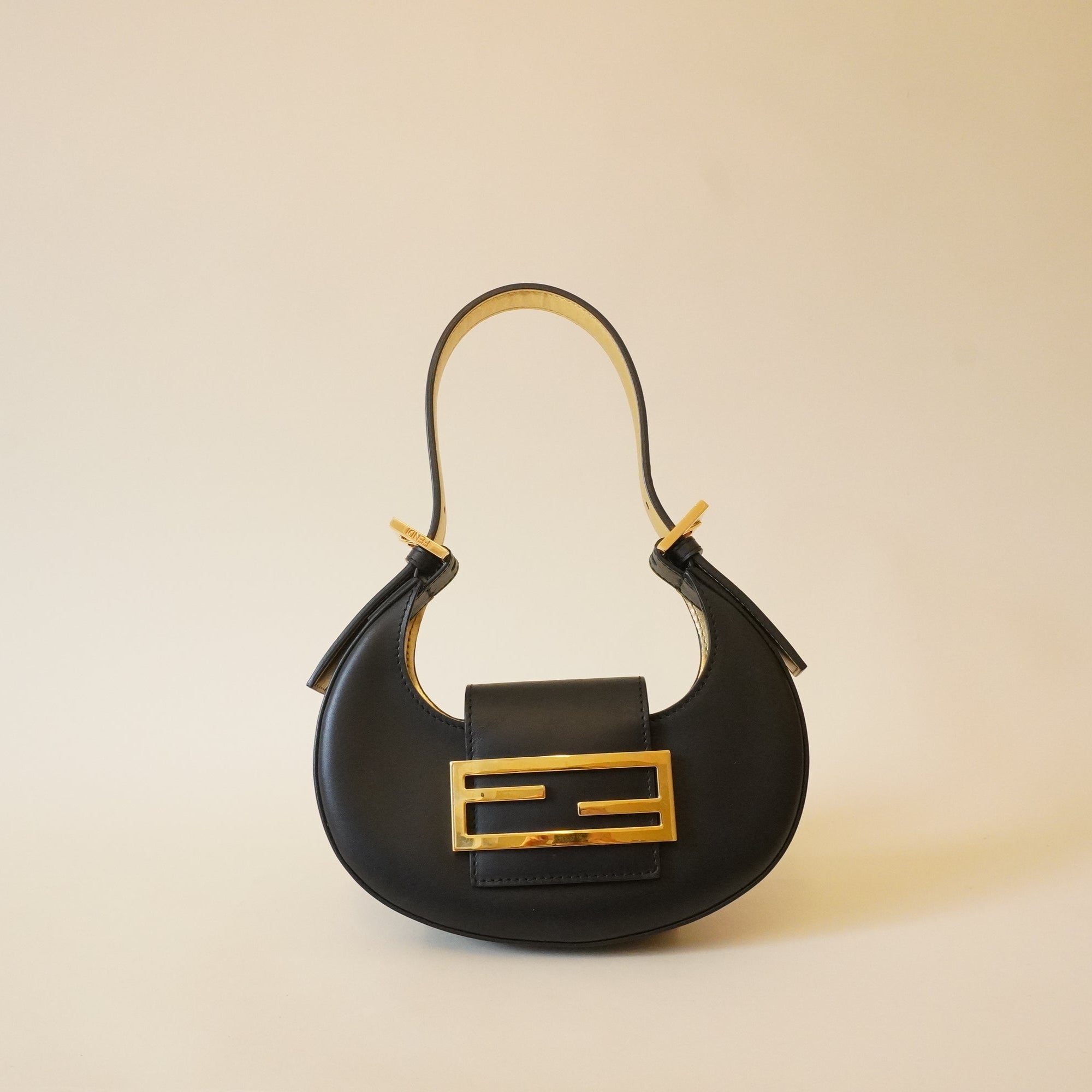 image of PRE-OWNED Black Leather Cookie Mini Hobo Shoulder Bag