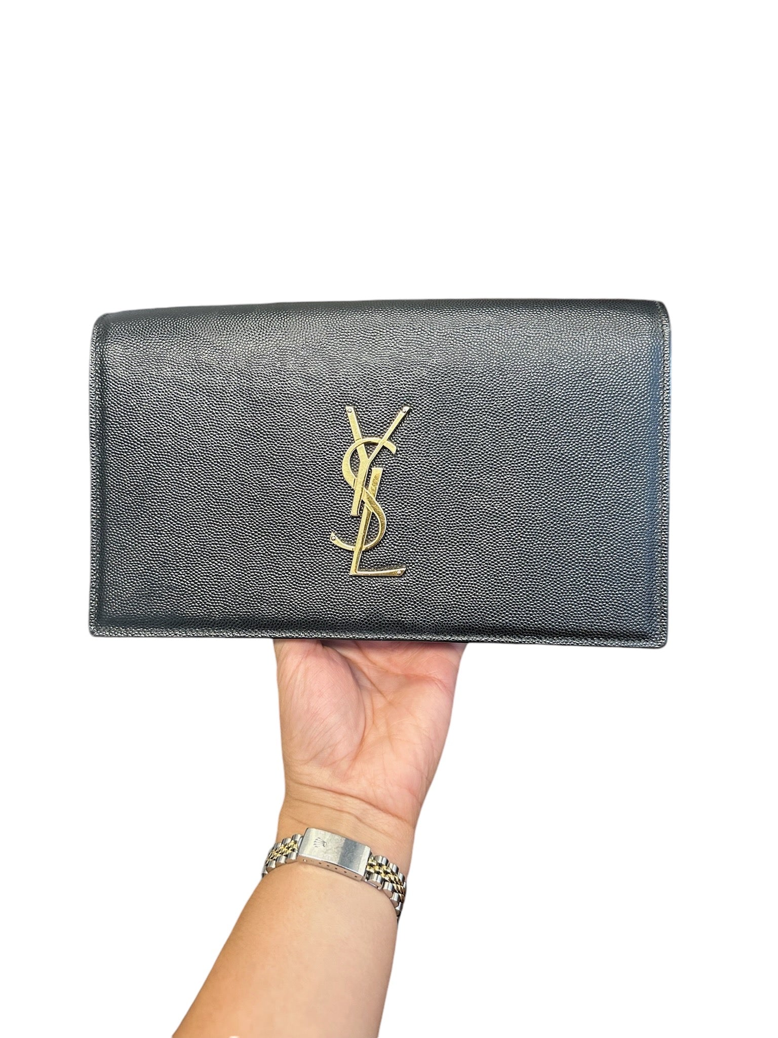 image of SAINT LAURENT - Black Grain De Poudre Kate Clutch