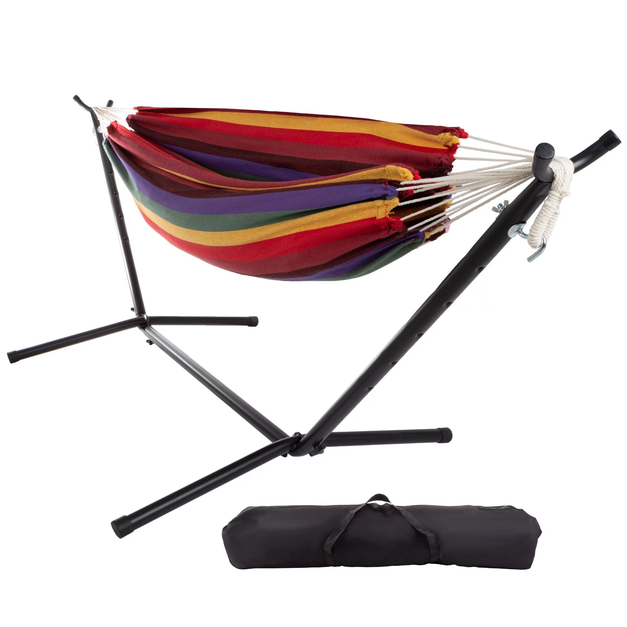 Double Brazilian Hammock with Stand, Red/Purple