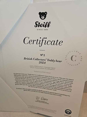 Steiff's British Collectors Bear 2024 - number 2 certificate