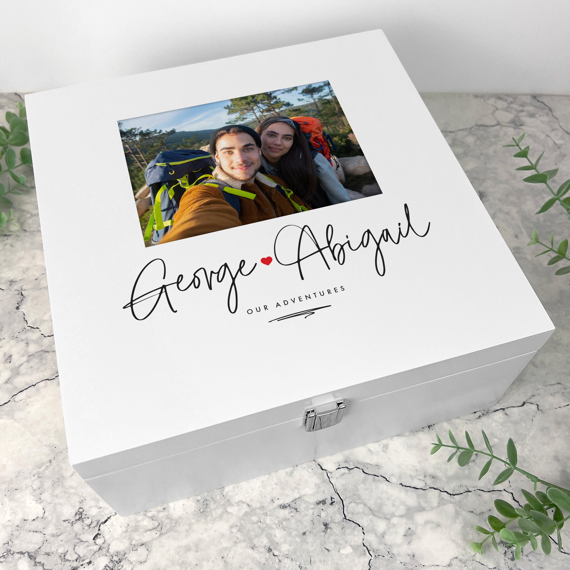 Personalised Couples Names Photo Square White Keepsake Memory Box - 2 Sizes (24cm | 28cm)