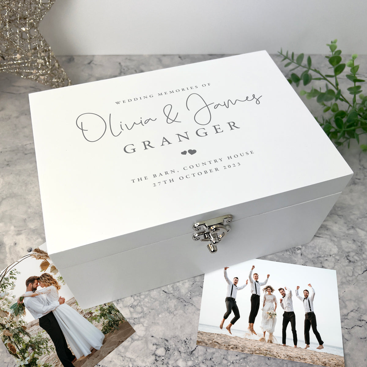 Personalised Luxury White Wooden Wedding Keepsake Memory Box - 3 Sizes (22cm | 27cm | 30cm)