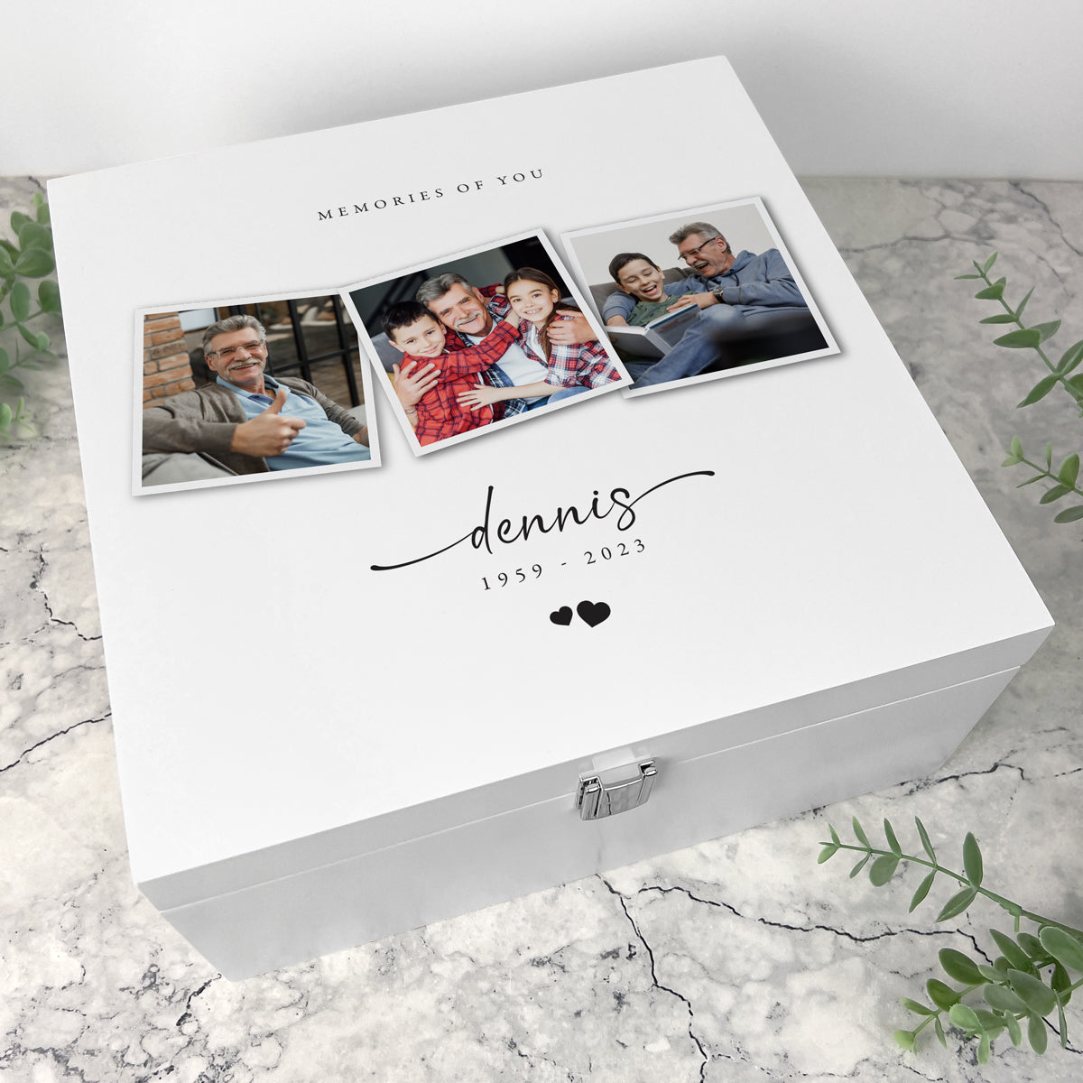 Personalised Square Luxury White Wooden Memorial Photo Keepsake Memory Box