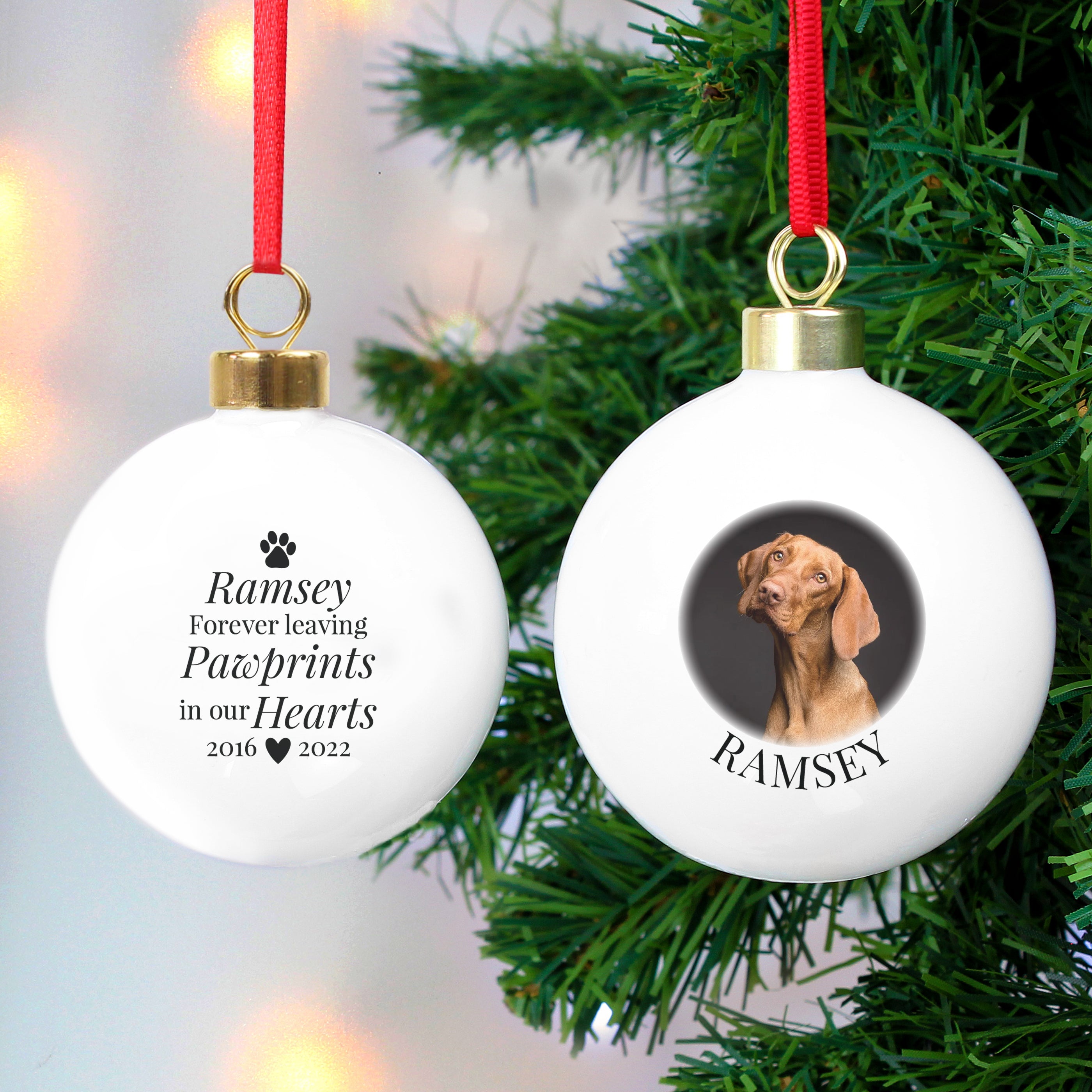 Personalised Paw Print Memorial Photo Bauble