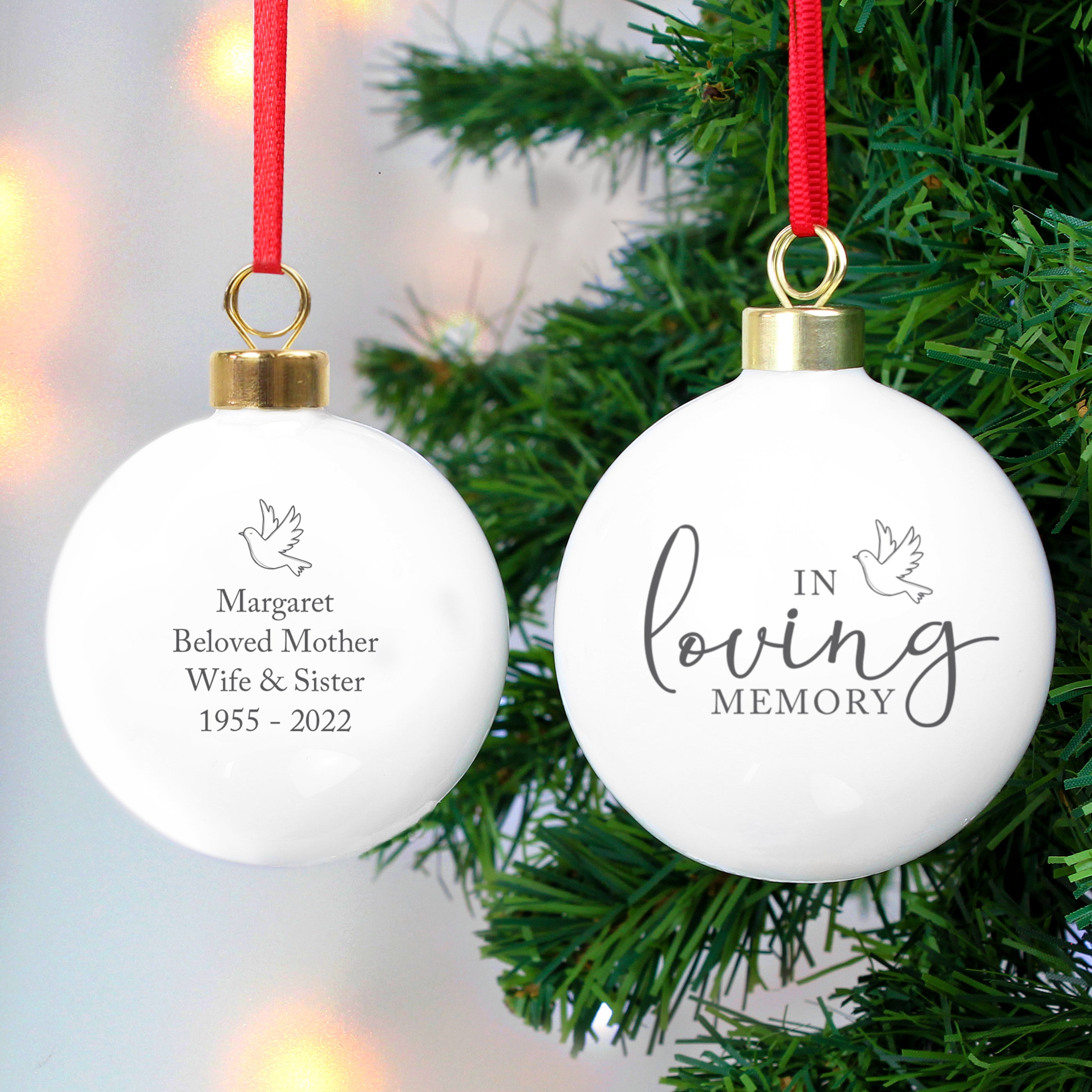 Personalised 'In Loving Memory Bauble with Dove Design'