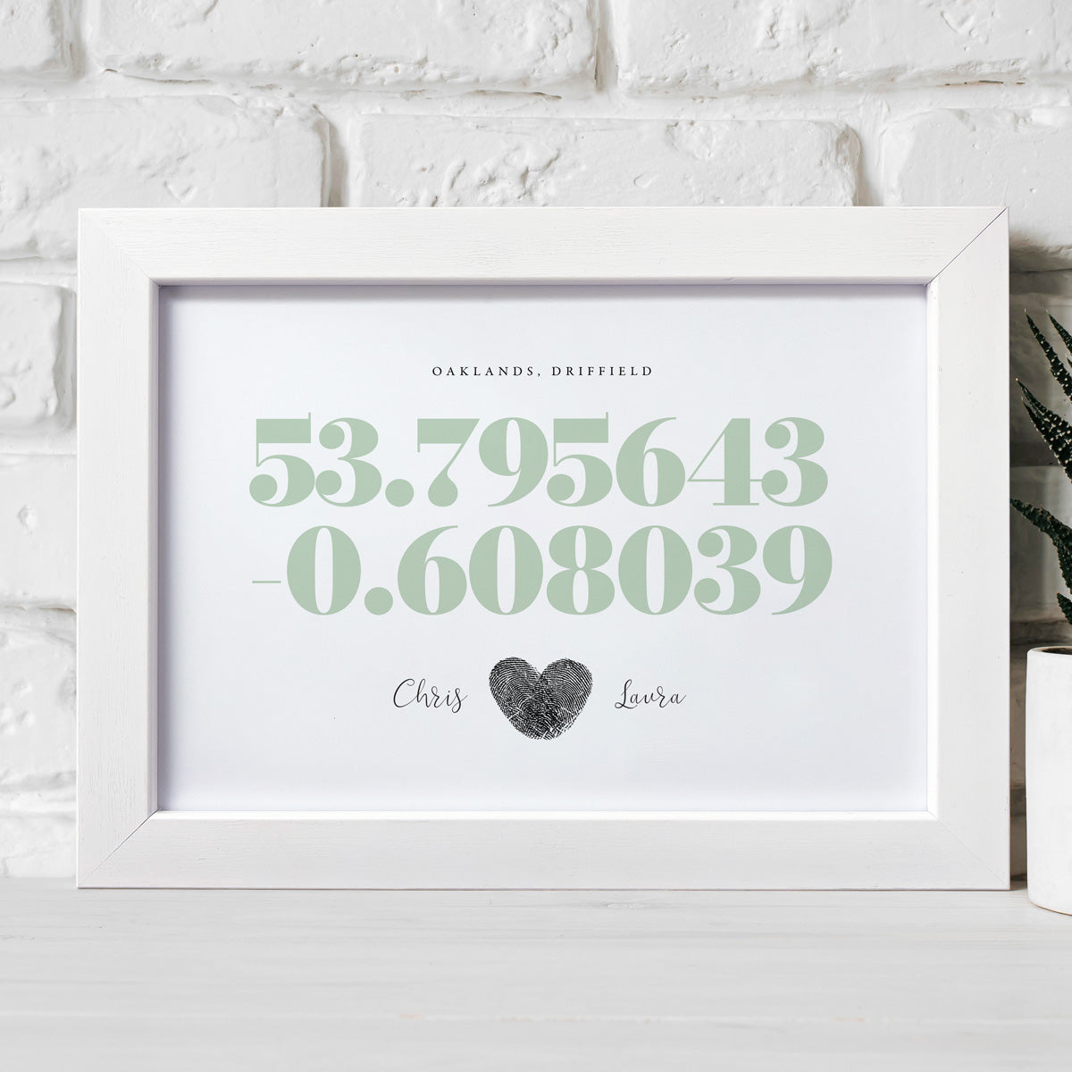 Personalised Pale Green Coordinates Fingerprint Framed Print + Ink Pad