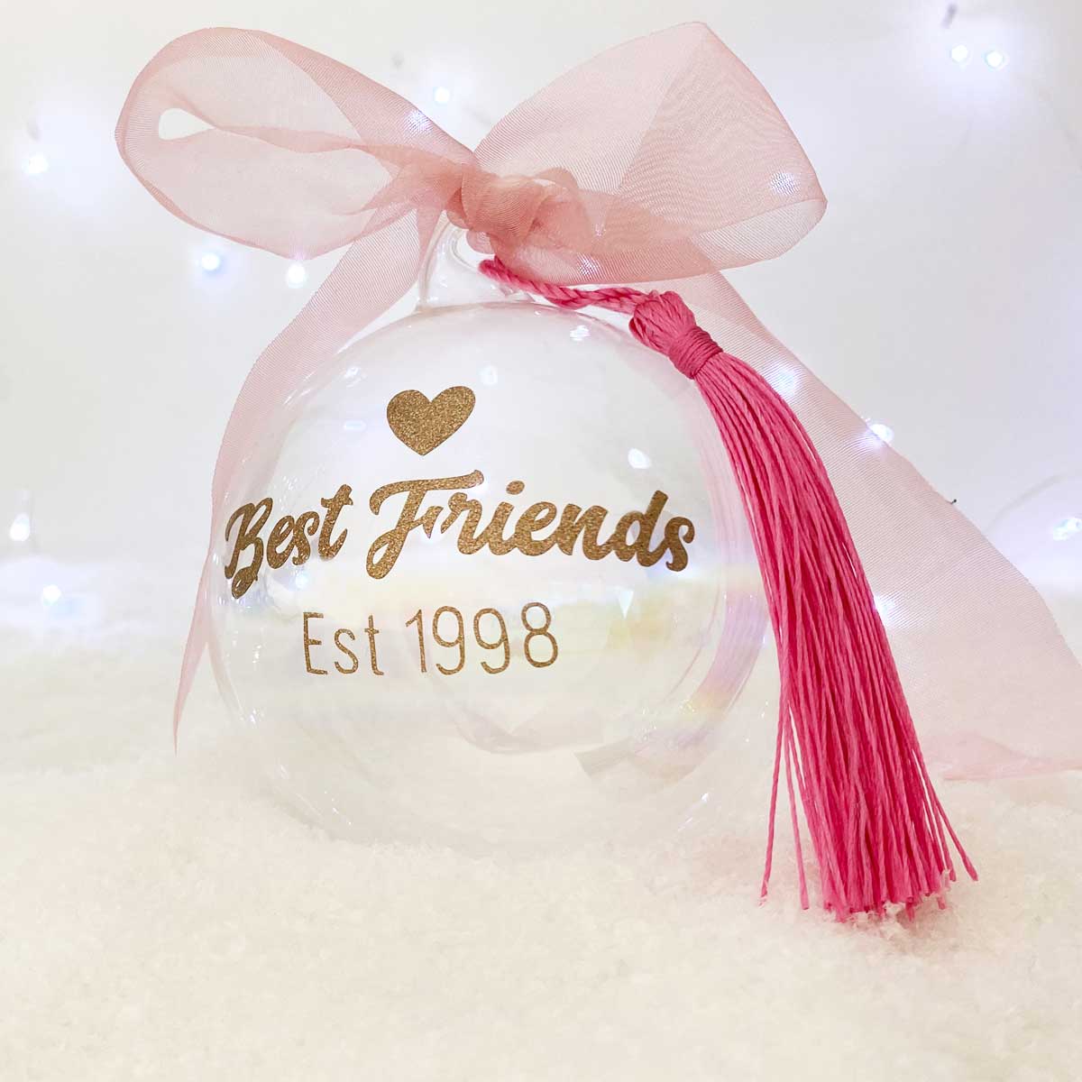 Personalised 'Best Friends Established' Glass Christmas Bauble