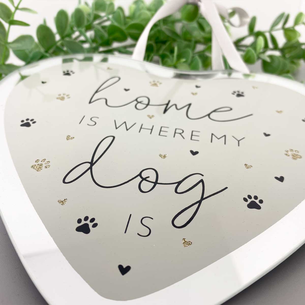 Glass Hanging Heart Plaque - Dog