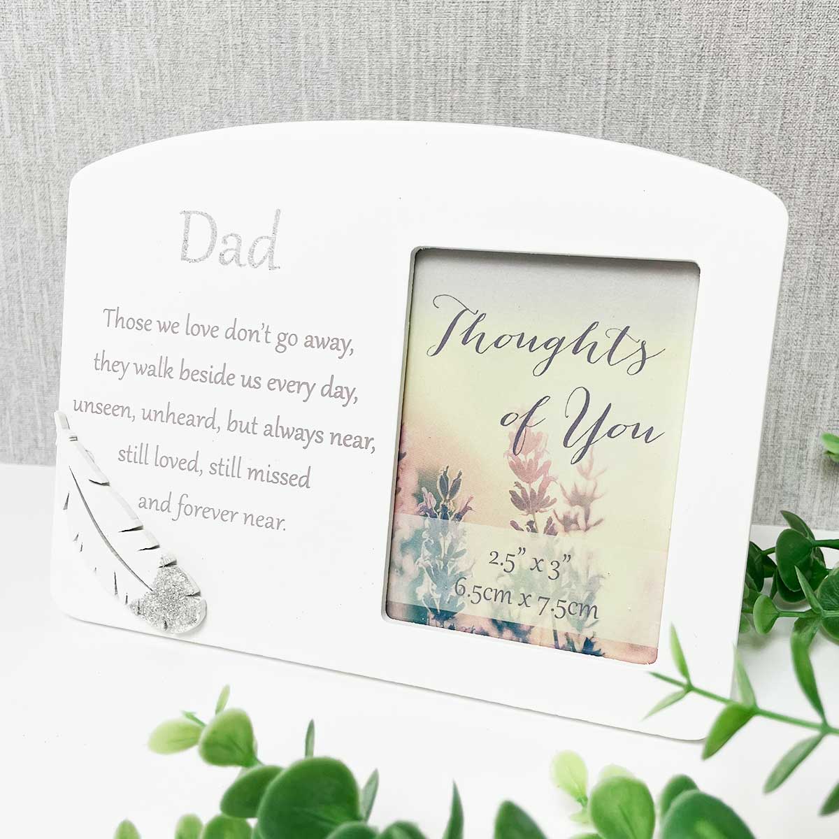 White Feather Memorial Photo Frame - Various Names and Verses