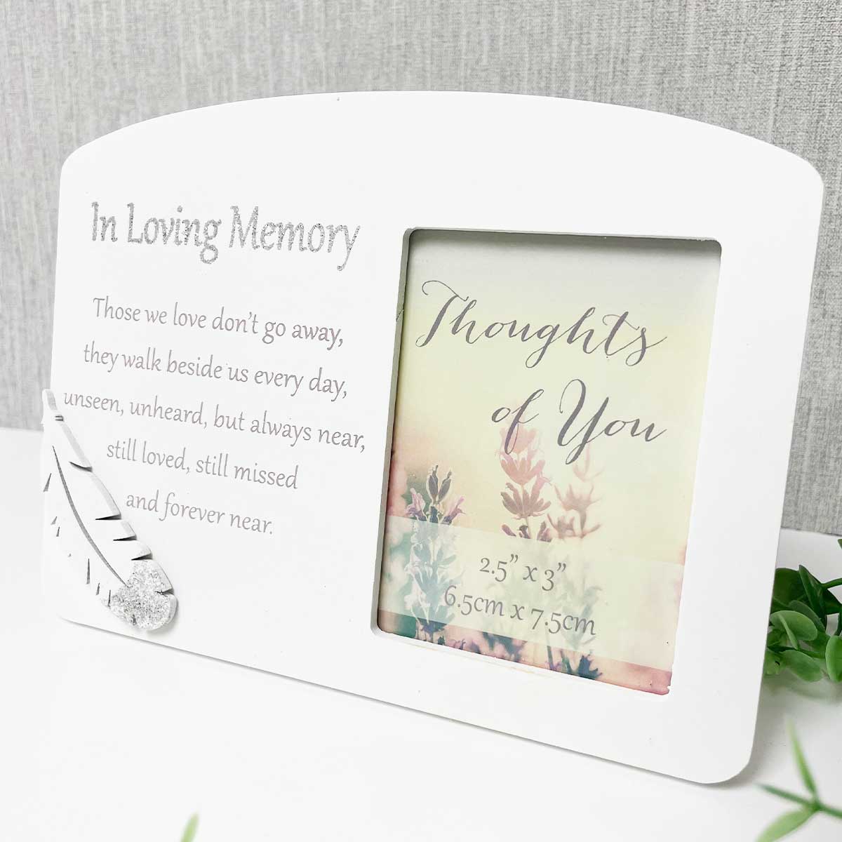 White Feather Memorial Photo Frame - Various Names and Verses