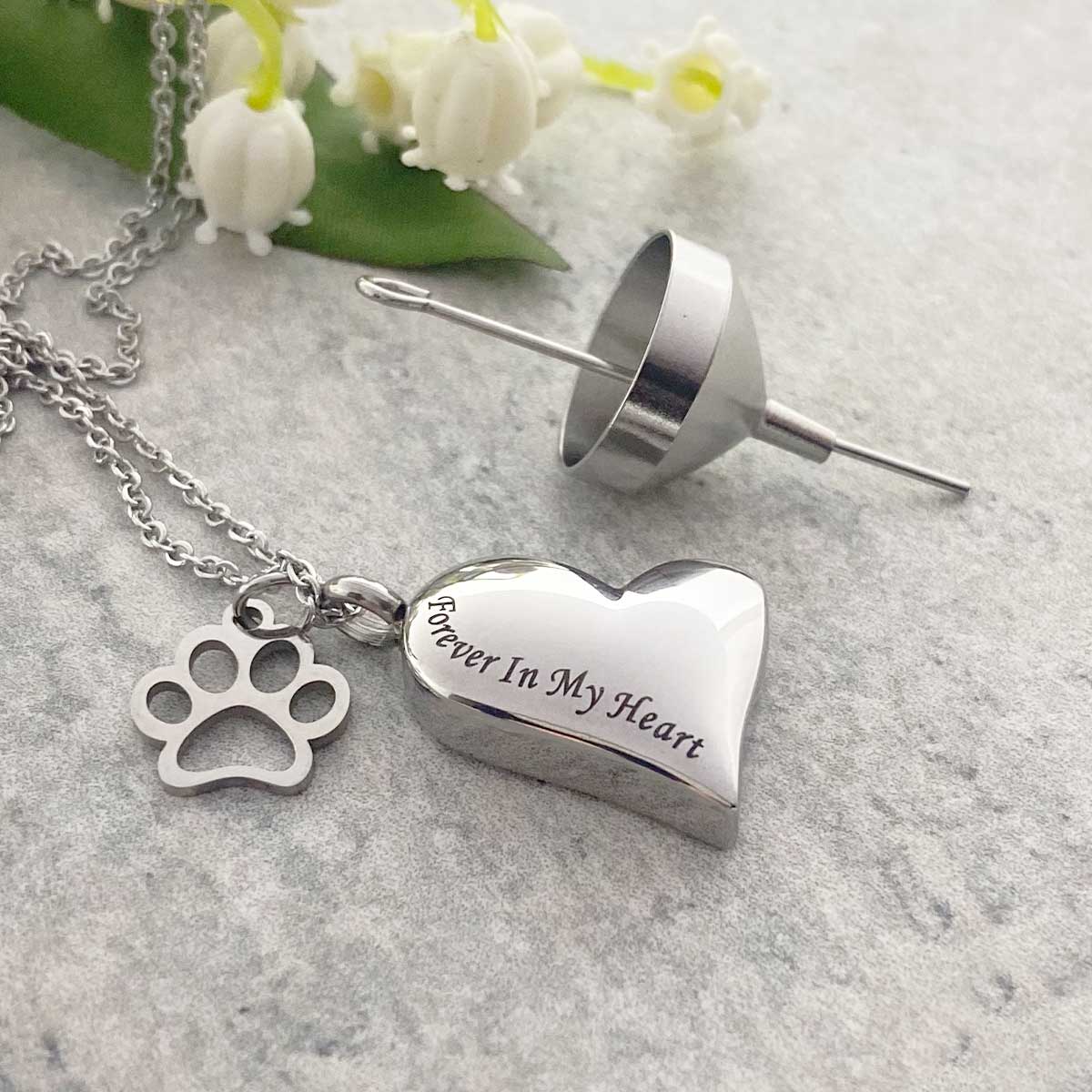 Paws Forever In My Heart Cremation Ashes Memorial Urn Necklace