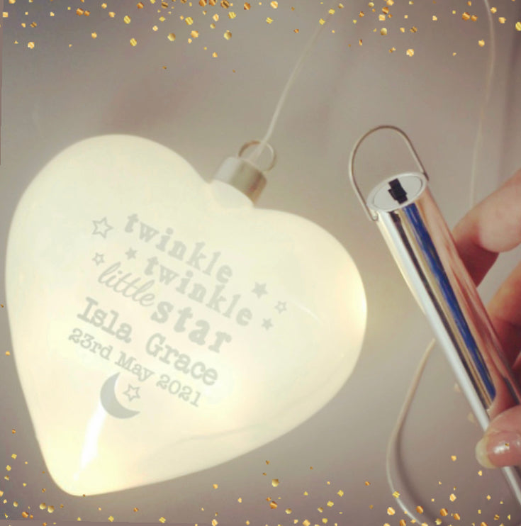 Personalised Twinkle Twinkle LED Hanging Glass Heart