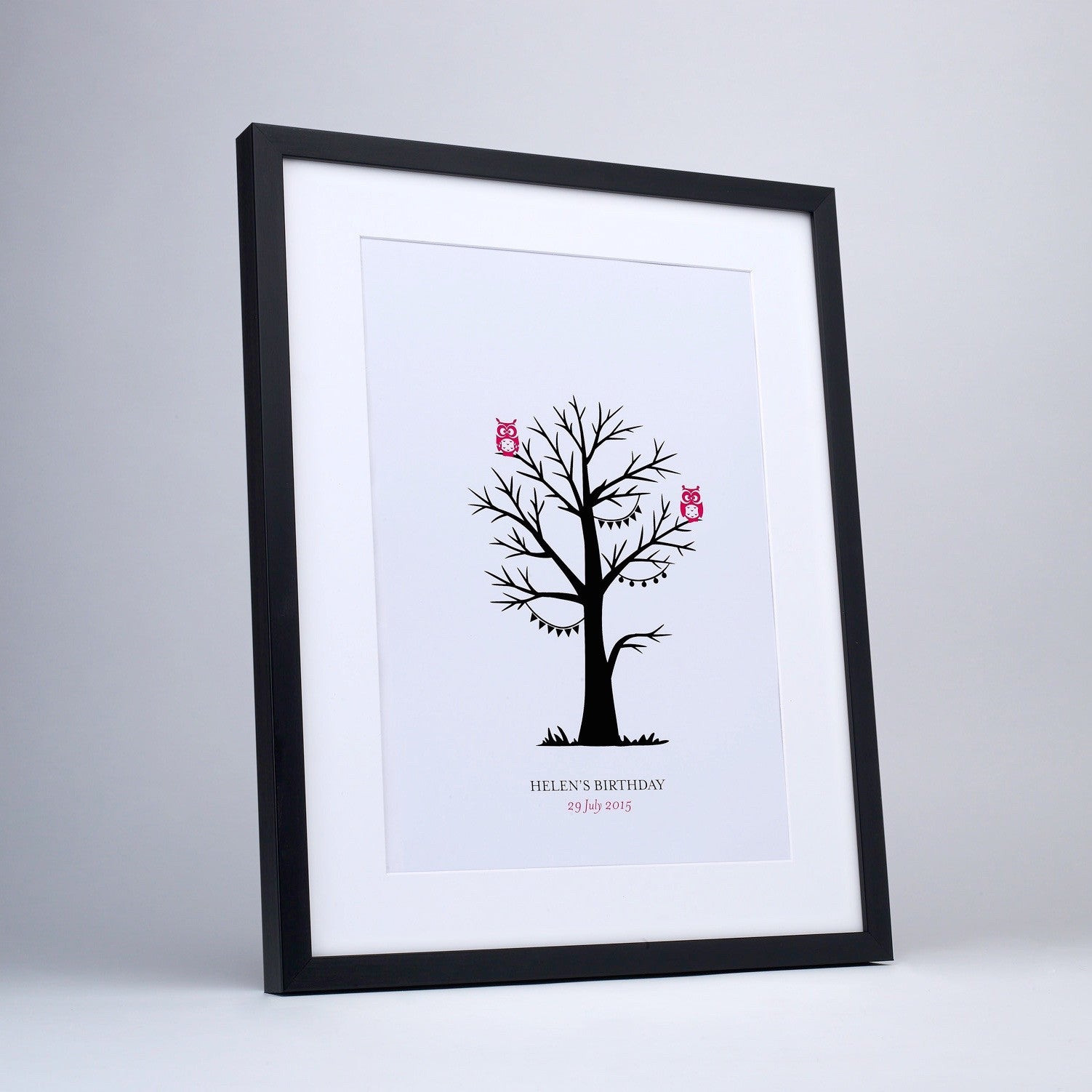 Fingerprint Tree, Personalised, Pink Owls