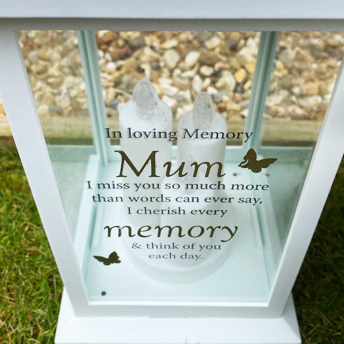 Thoughts of you Memorial Lantern in White- Mum I Miss You