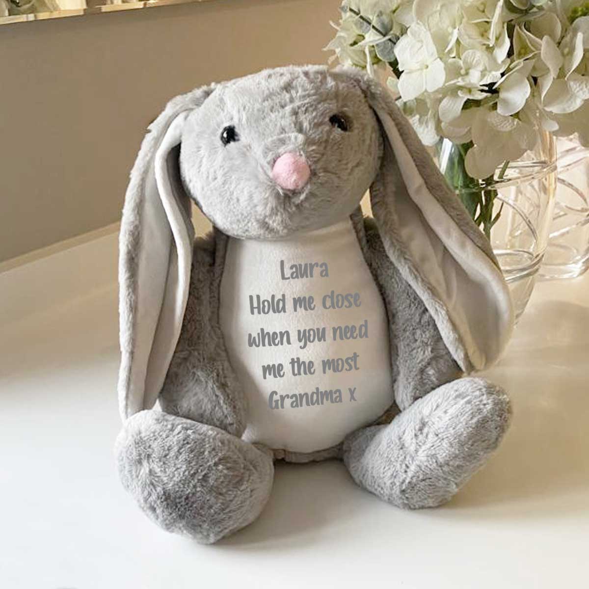 Personalised Ashes Keepsake Memory Bunny - Grey