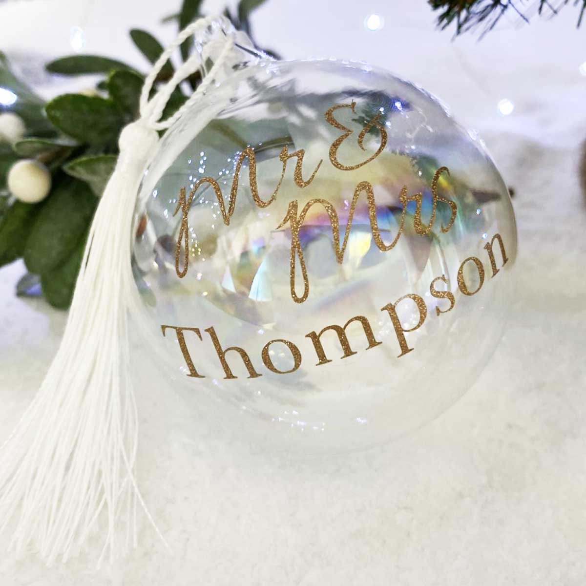 Personalised Couples Iridescent Glass Bauble