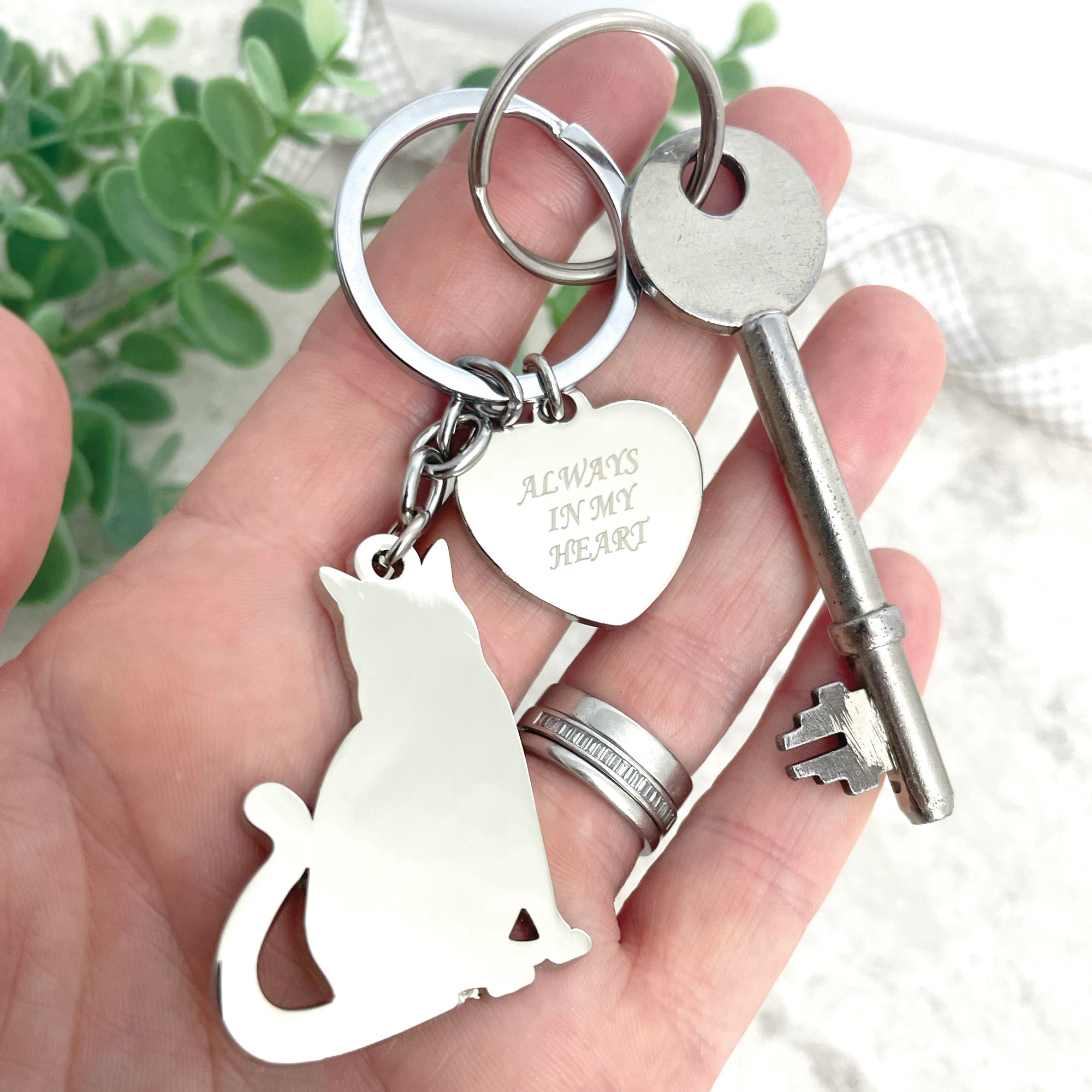 Always In My Heart Charm Cat Memorial Keyring