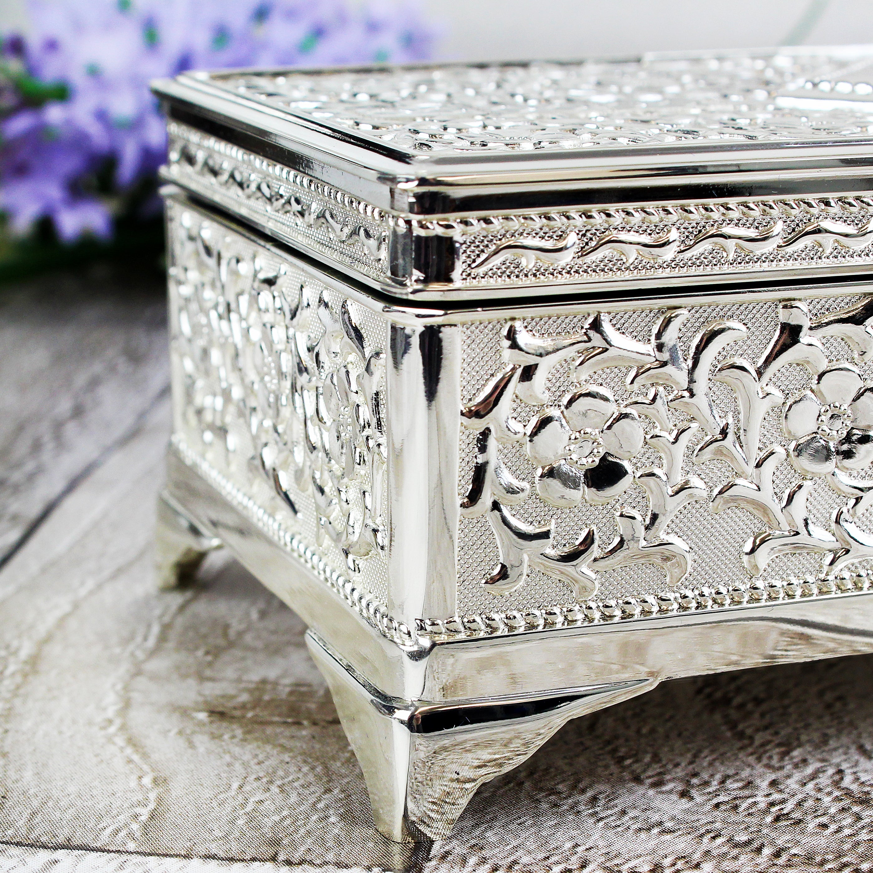 Personalised Antique Silver Plated Jewellery Box