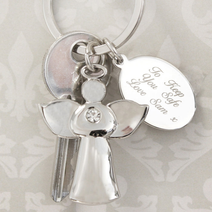 Personalised Silver Plated Angel Message Keyring