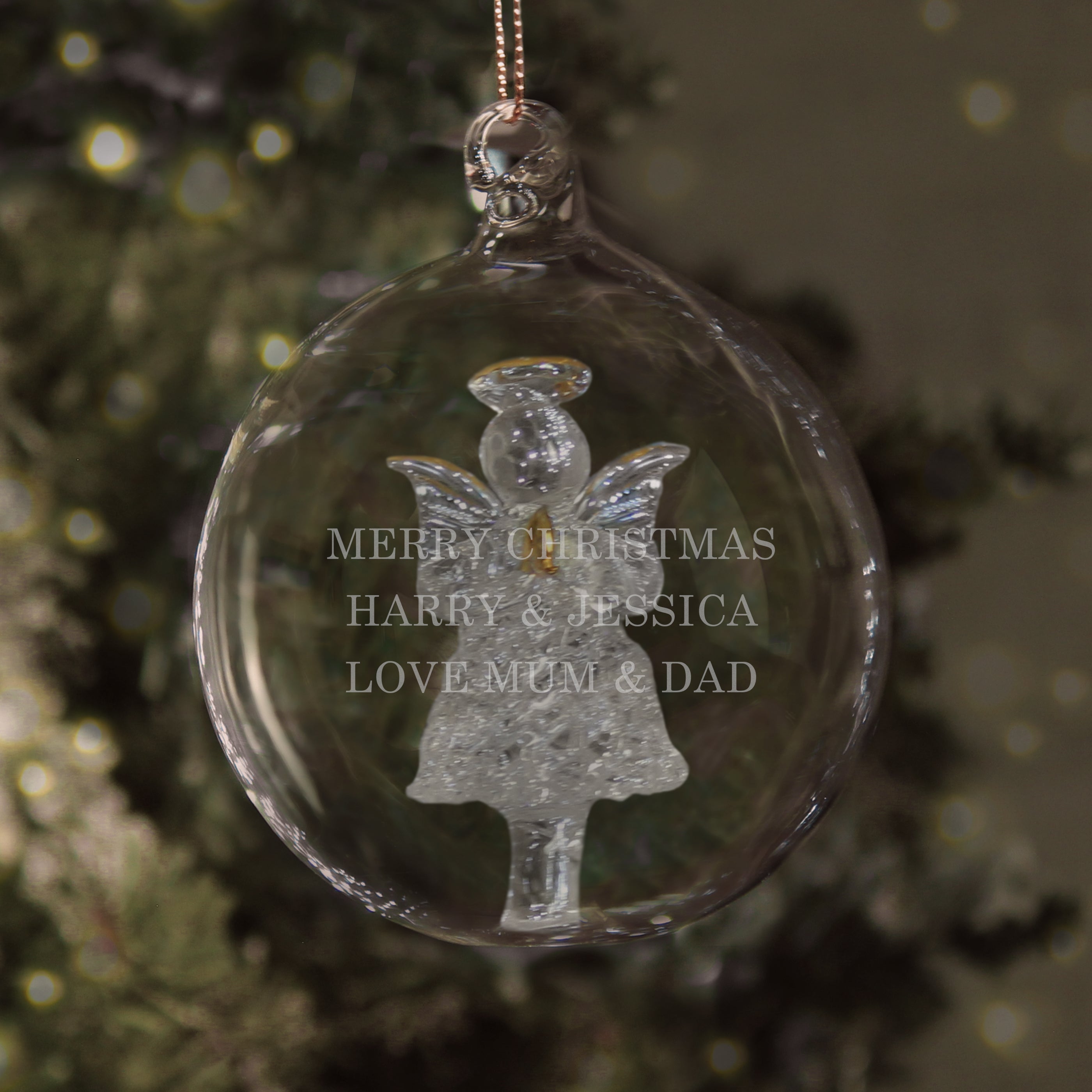 Personalised Christmas Tree Bauble, Glass with Angel