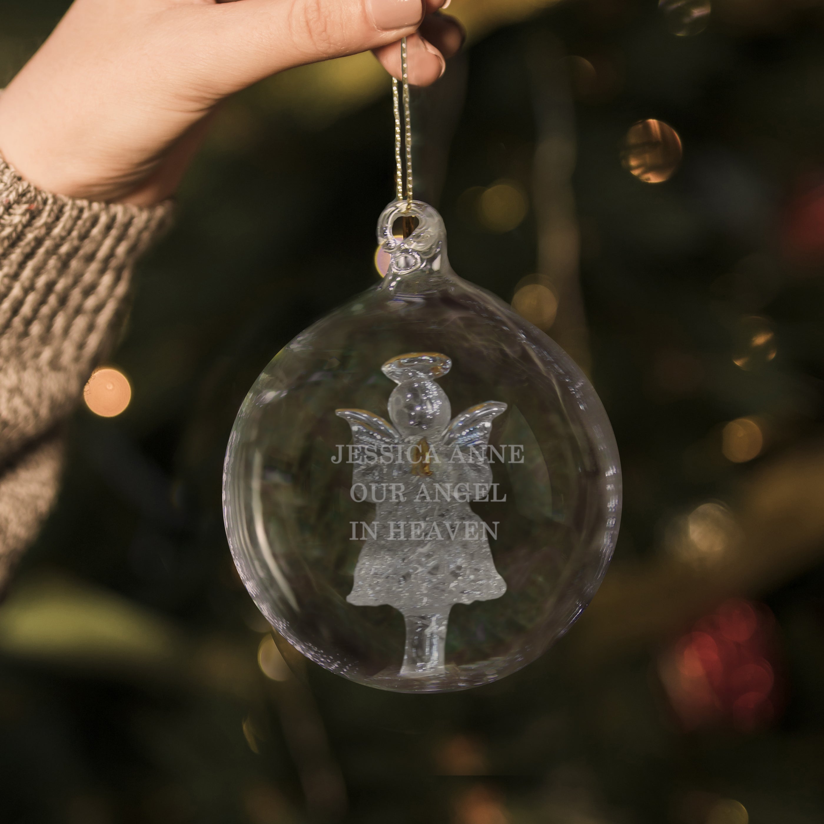 Personalised Christmas Tree Bauble, Glass with Angel