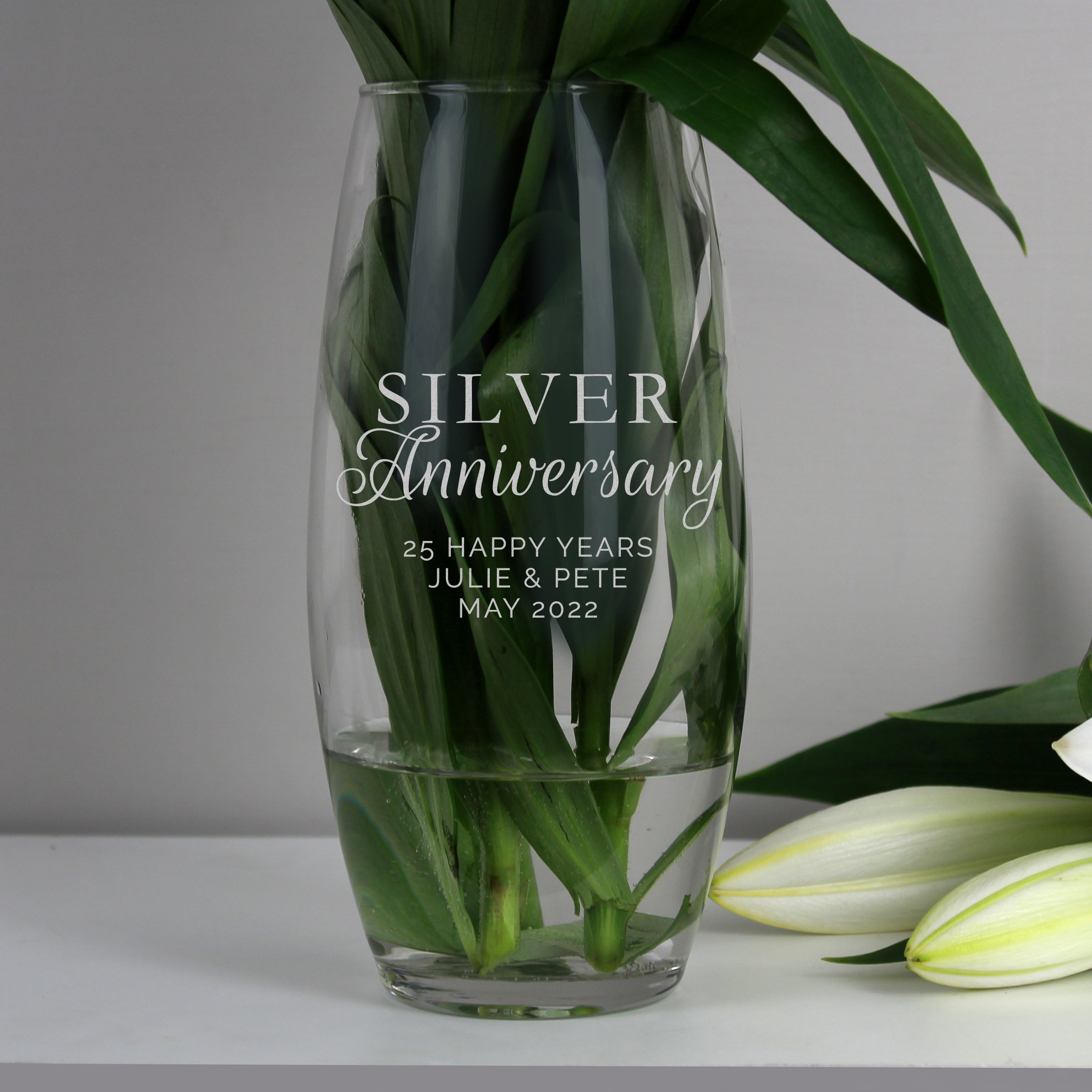 Personalised 'Silver Anniversary' Glass Vase