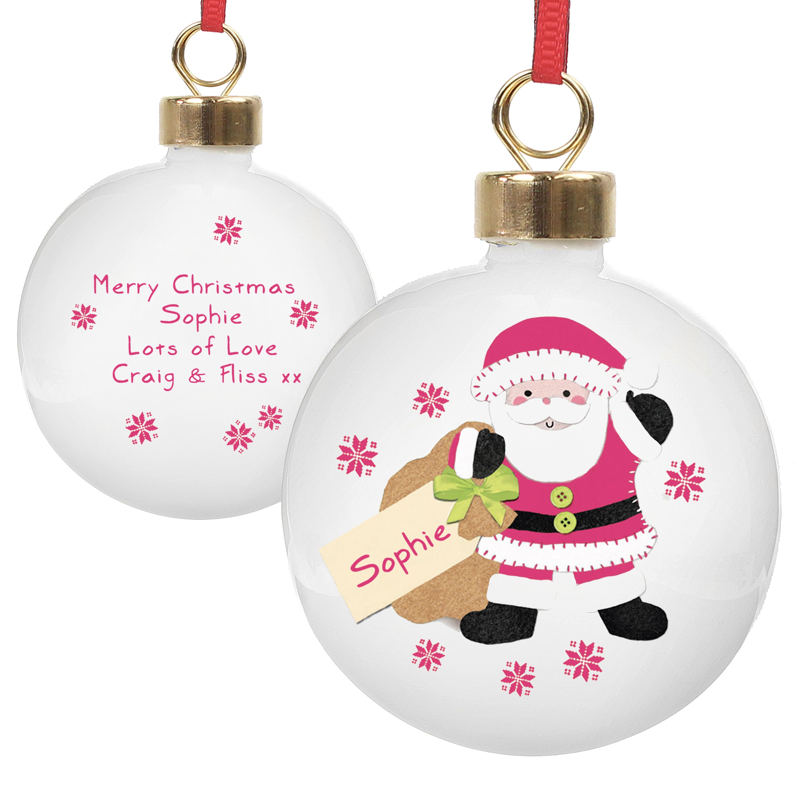 Personalised Christmas Bauble, Felt Stitch Santa, any message