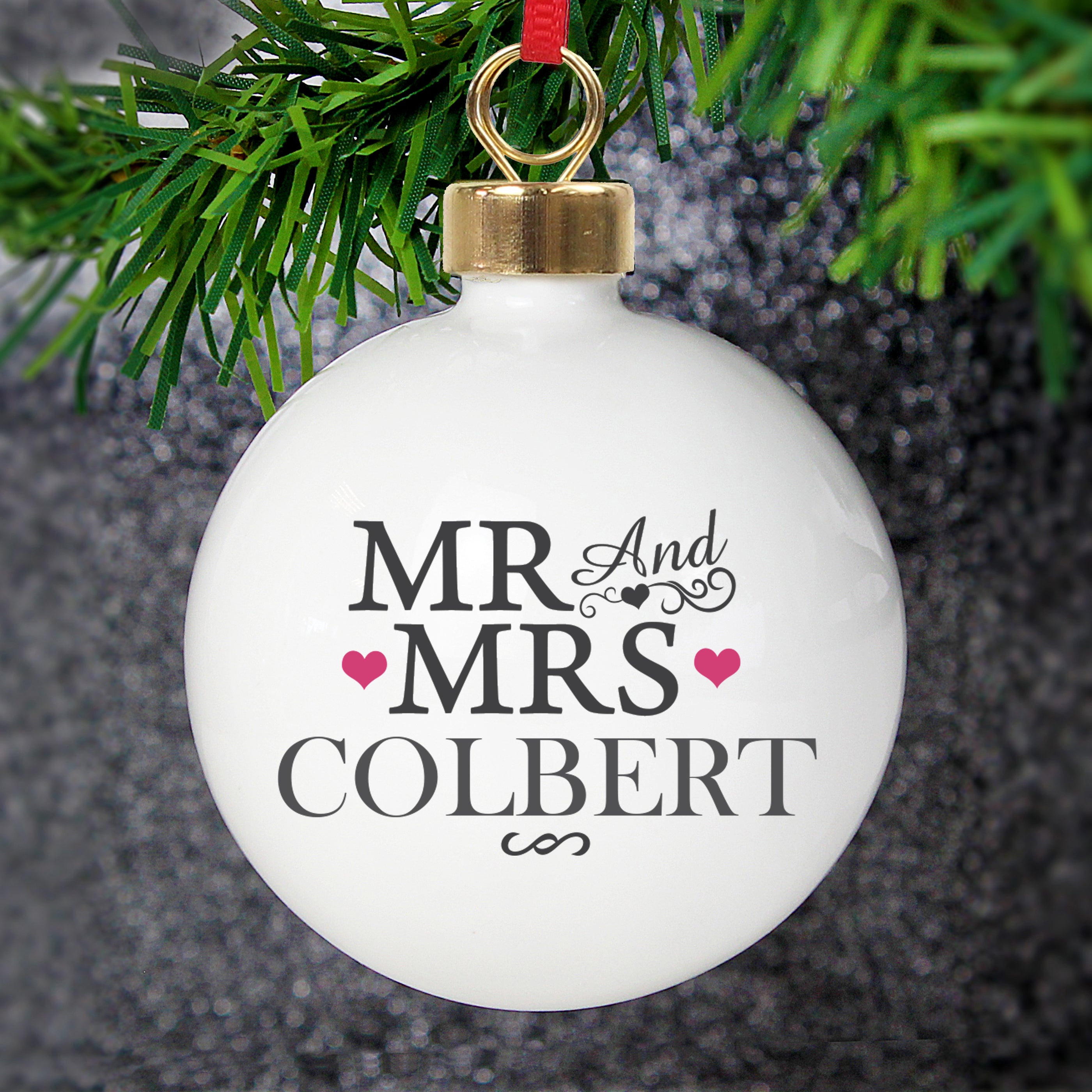 Personalised Christmas Bauble, 'Mr & Mrs'