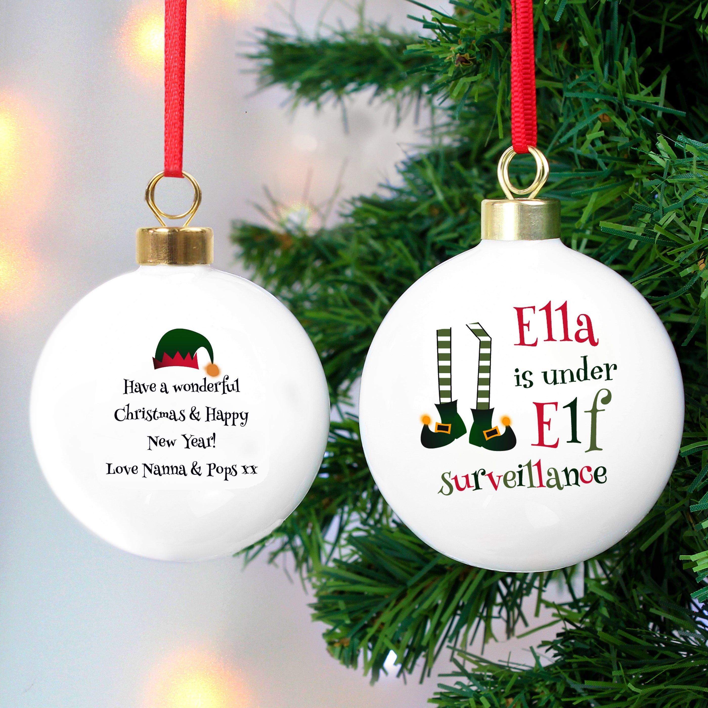 Personalised Elf Surveillance Bauble