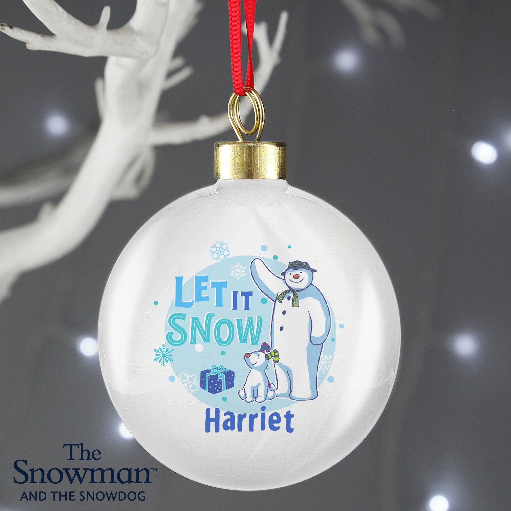 Personalised The Snowman and the Snowdog Blue Bauble