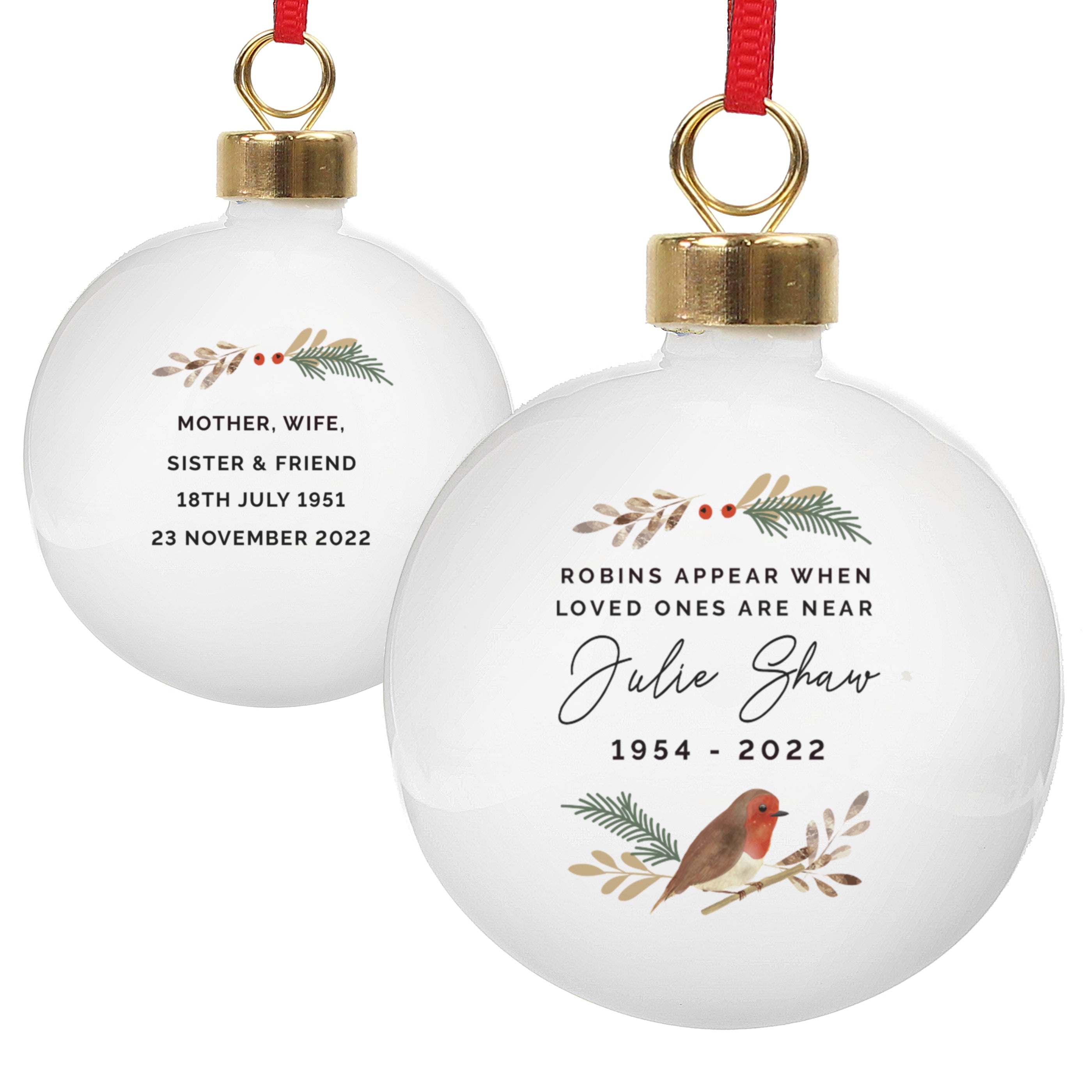 Personalised Elegant Robin Memorial Bauble