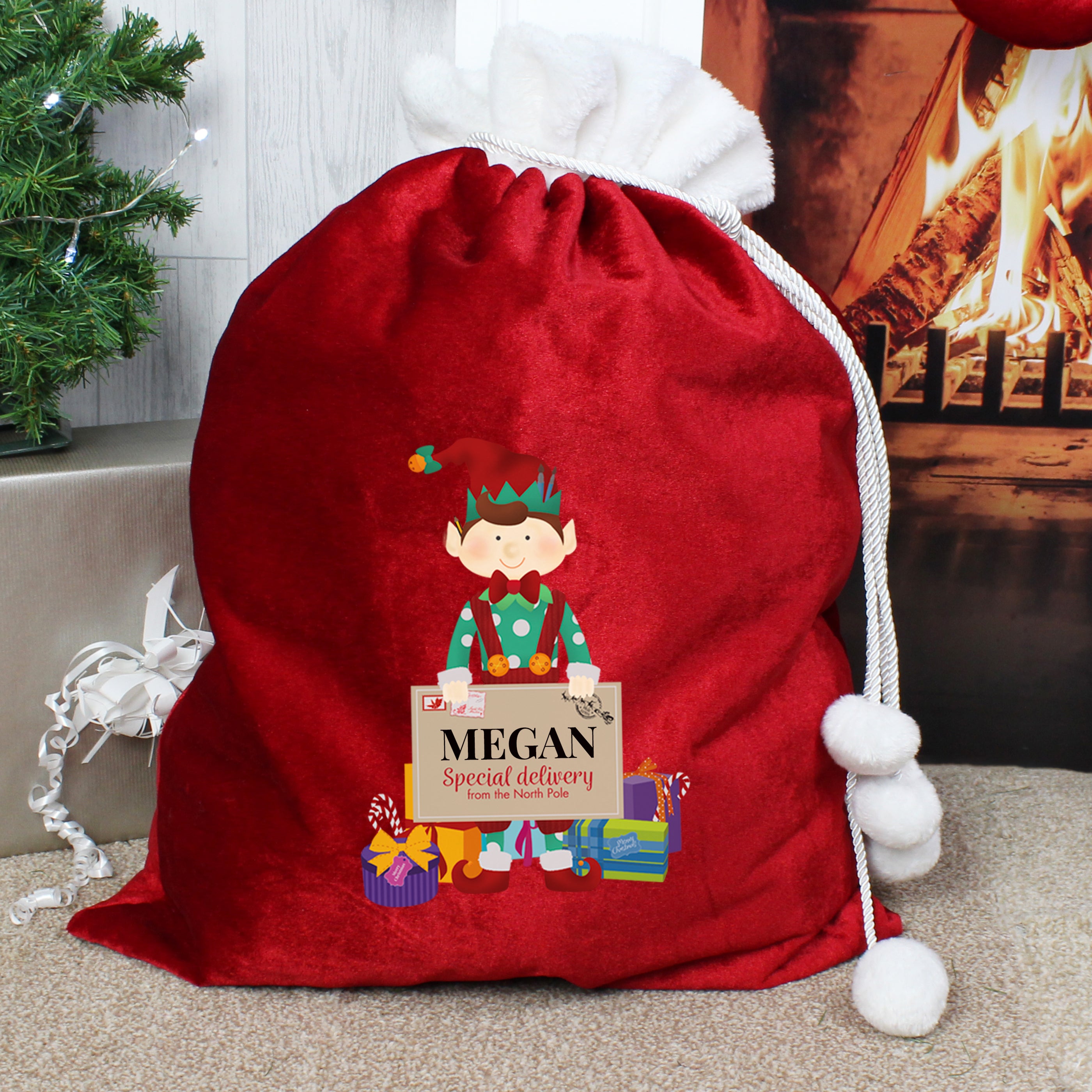 Personalised Luxury Plush Elf Santa Sack