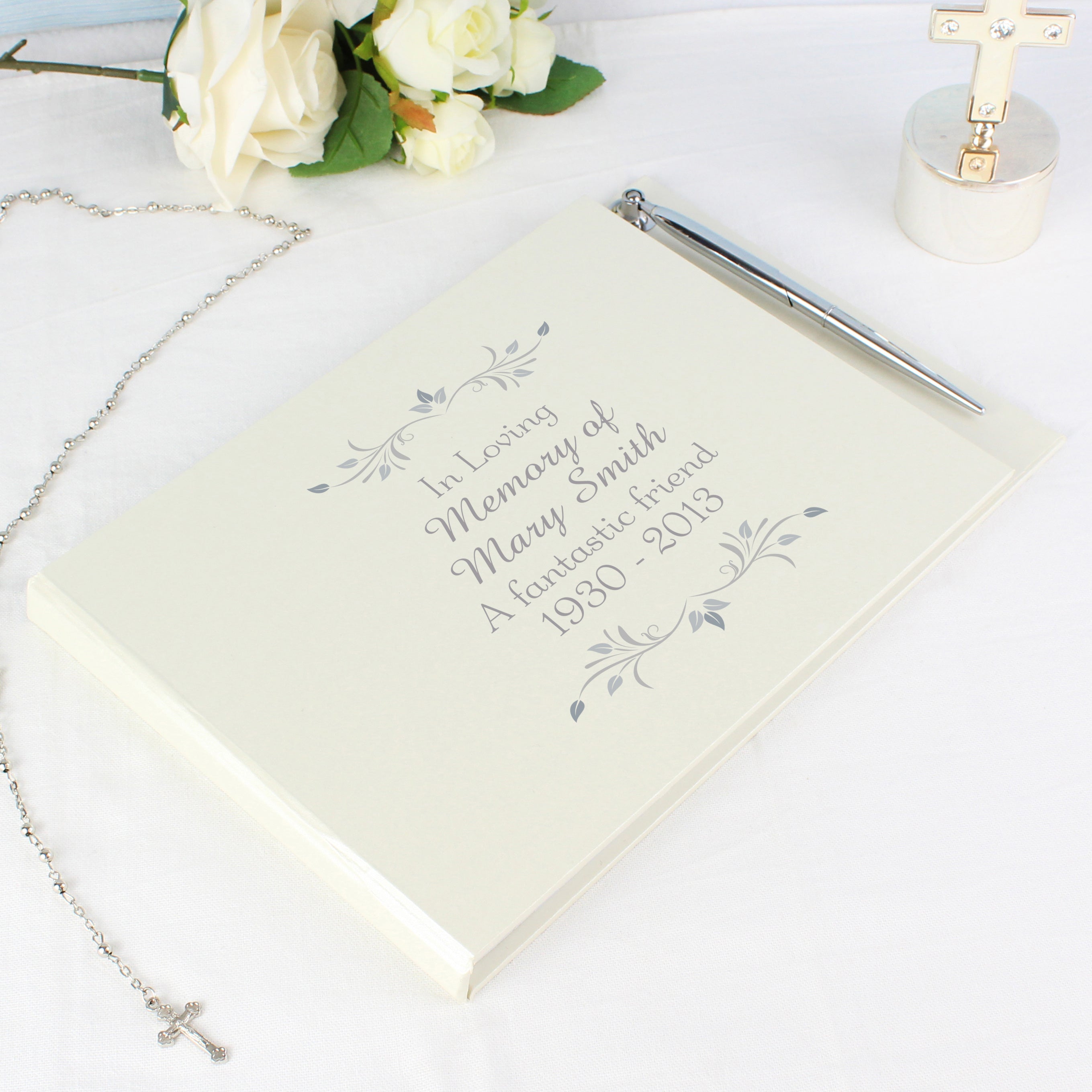 Personalised Sentiments Memorial Guest Book & Pen