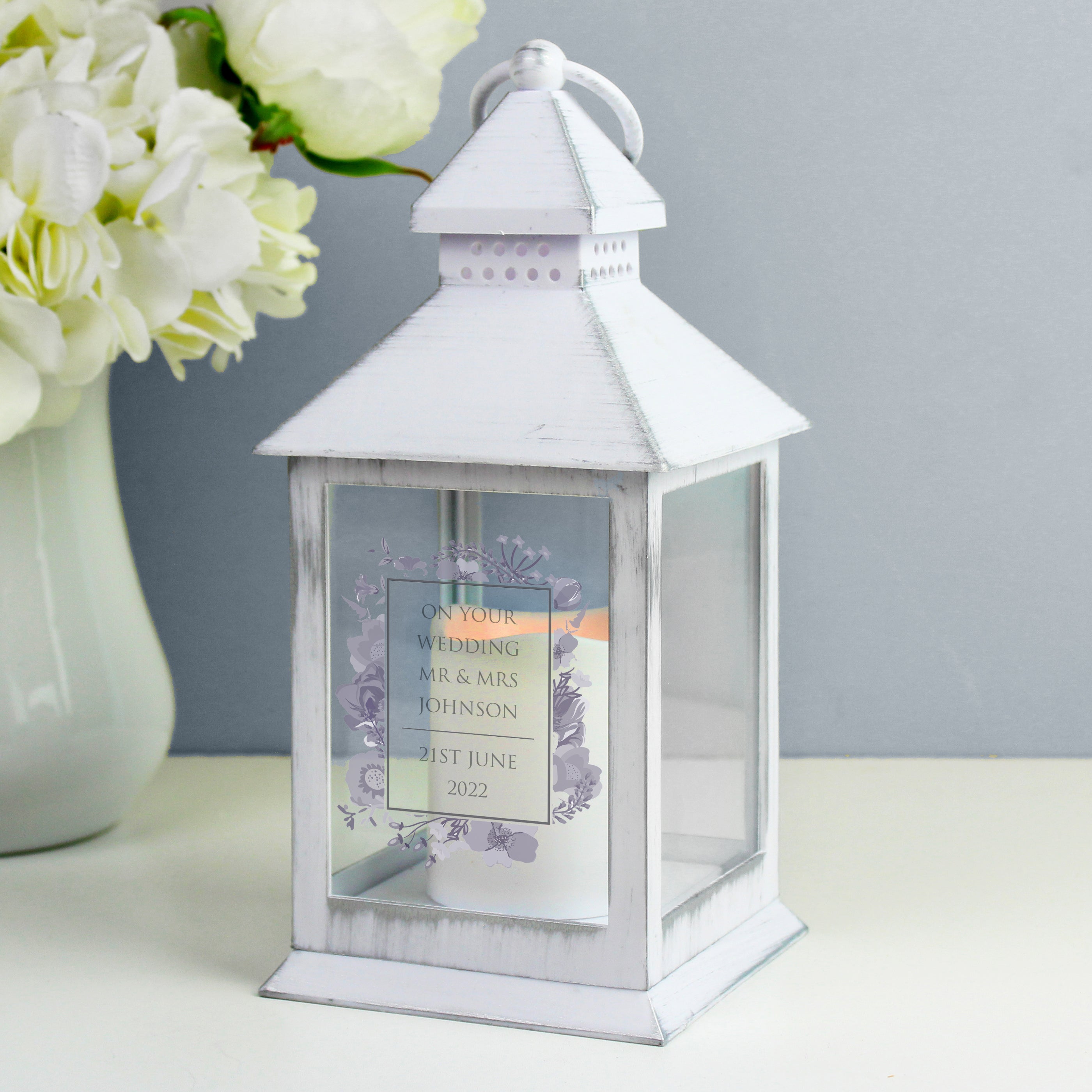 Personalised Soft Floral White Lantern